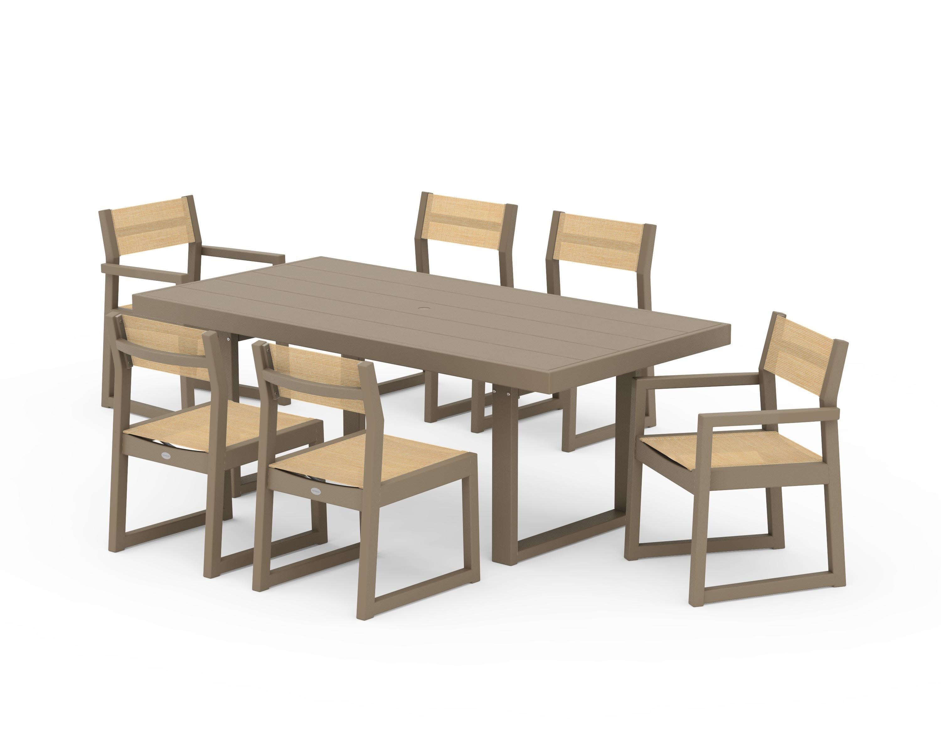 EDGE Sling 7-Piece Dining Set in Vintage Sahara / Dupioni Apricot Sling