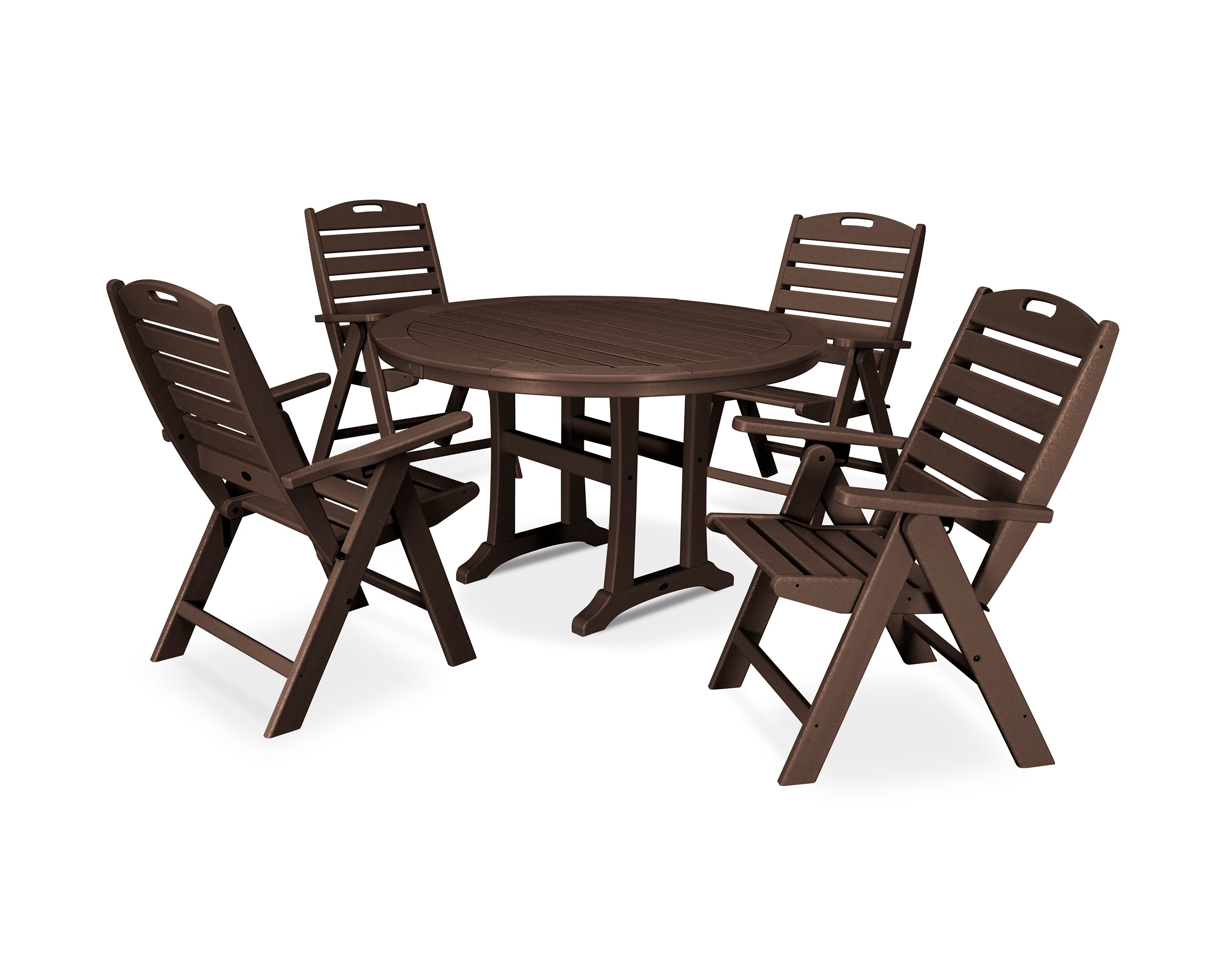Nautical Highback Chair 5-Piece Round Dining Set with Trestle Legs in Mahogany