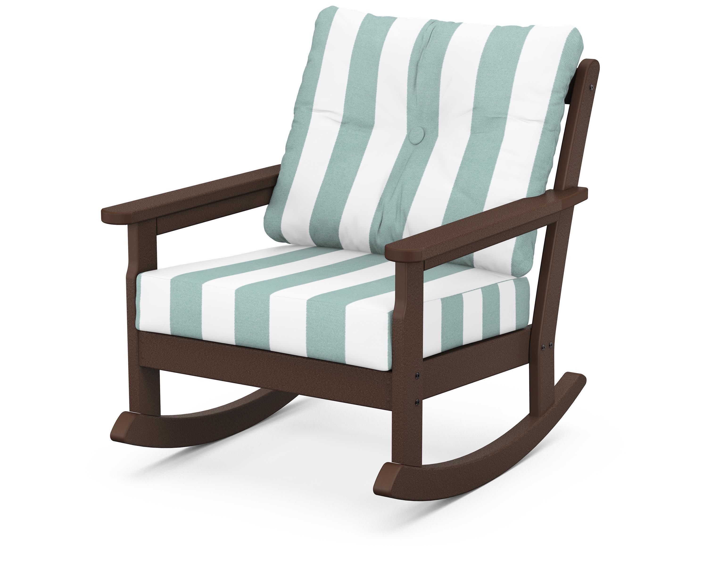 Vineyard Deep Seating Rocking Chair in Mahogany / Cabana Stripe Glacier Spa