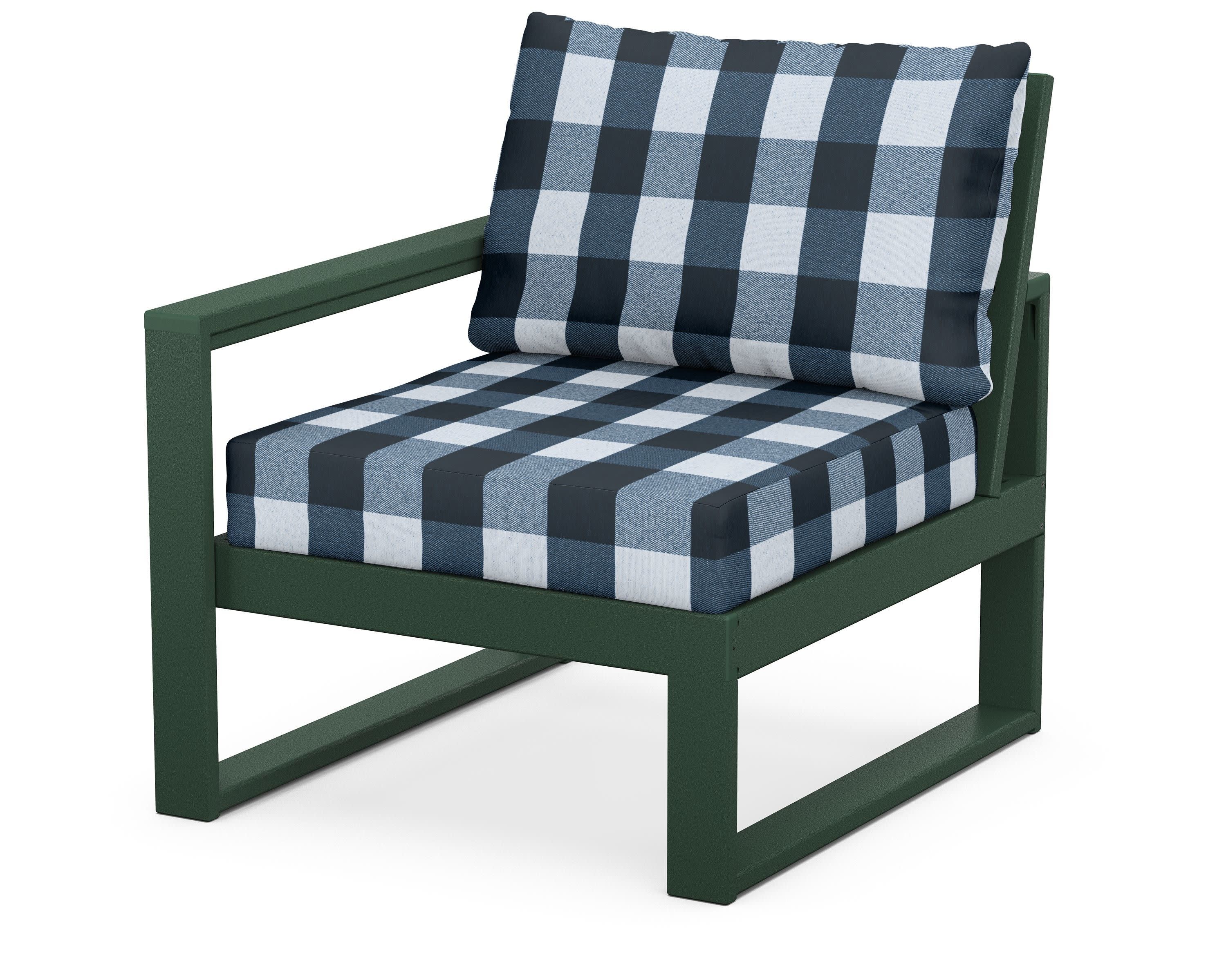 EDGE Modular Left Arm Chair in Green / Buffalo Plaid Marine Indigo