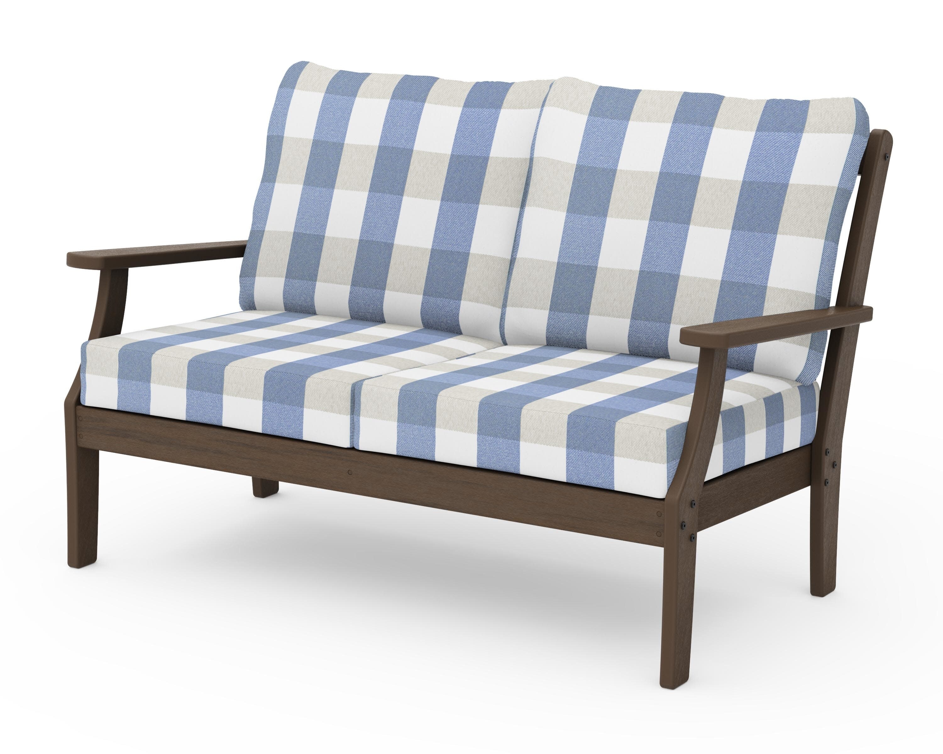 Braxton Deep Seating Loveseat in Kona / Buffalo Plaid Sky Blue