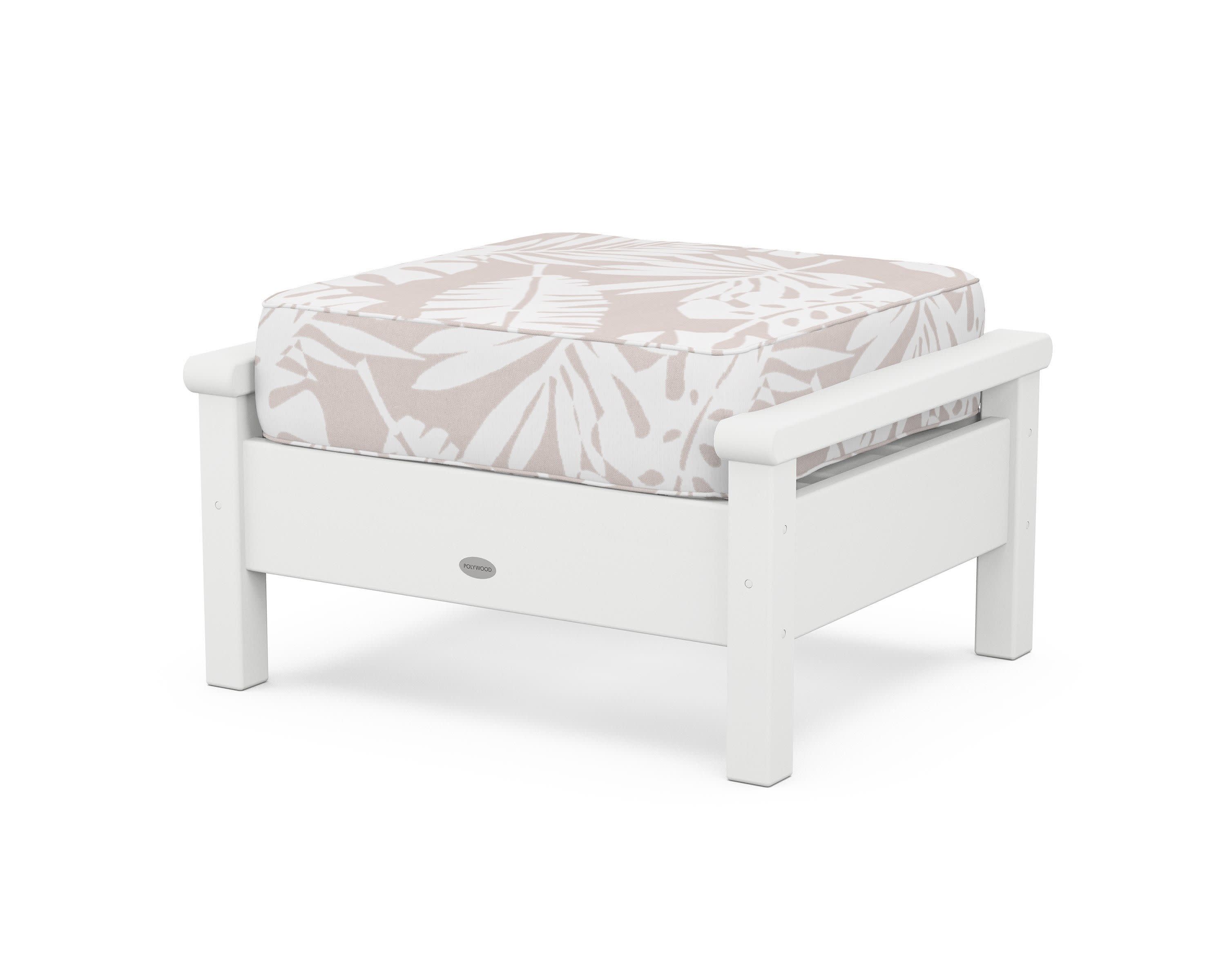 Harbour Deep Seating Ottoman in White / Leaf Dune Burlap