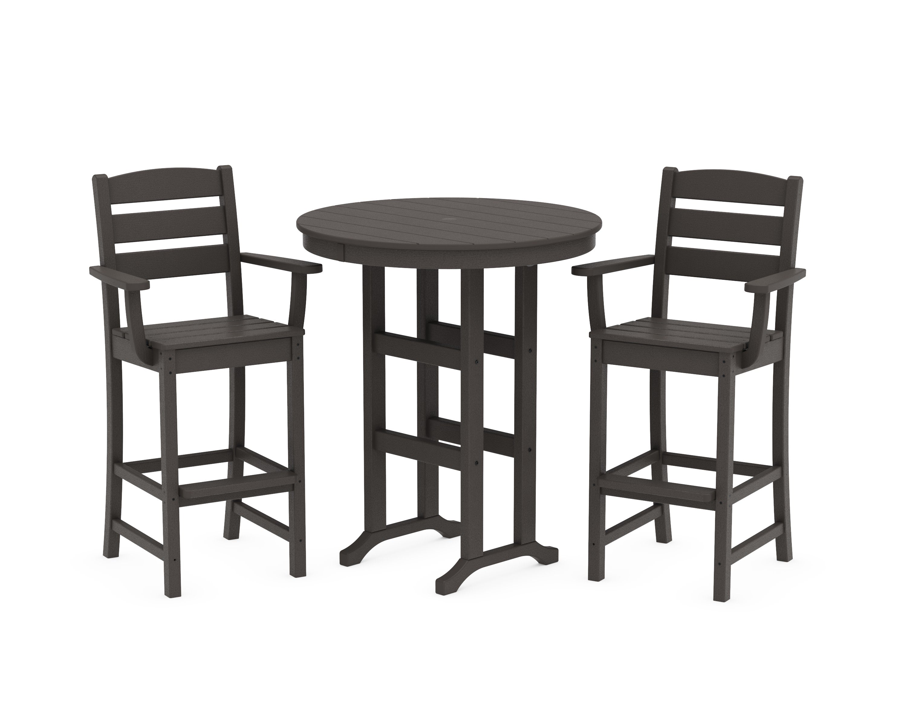 Lakeside 3-Piece Round Bar Arm Chair Set in Vintage Coffee