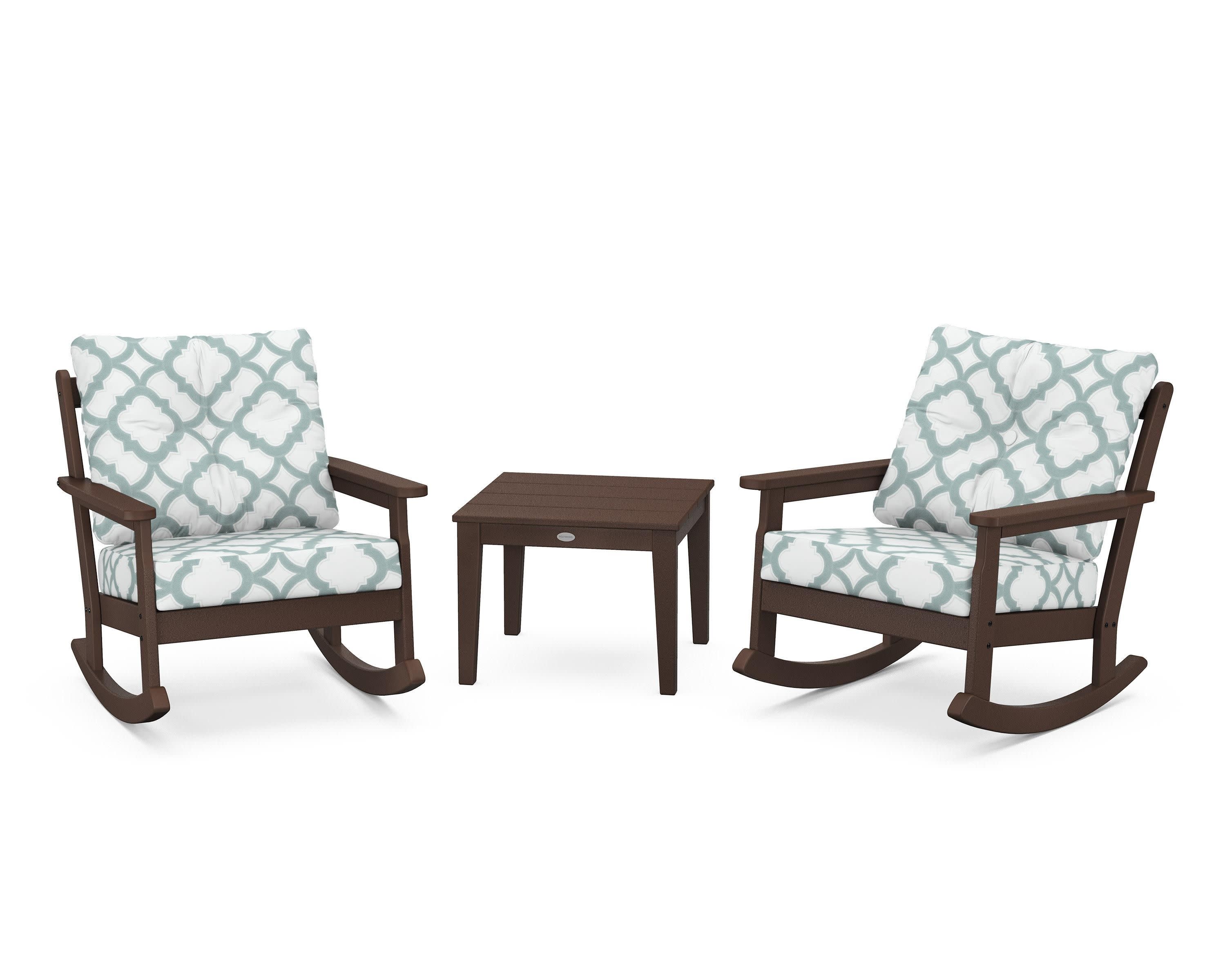Vineyard 3-Piece Deep Seating Rocker Set in Mahogany / Trellis Glacier Spa