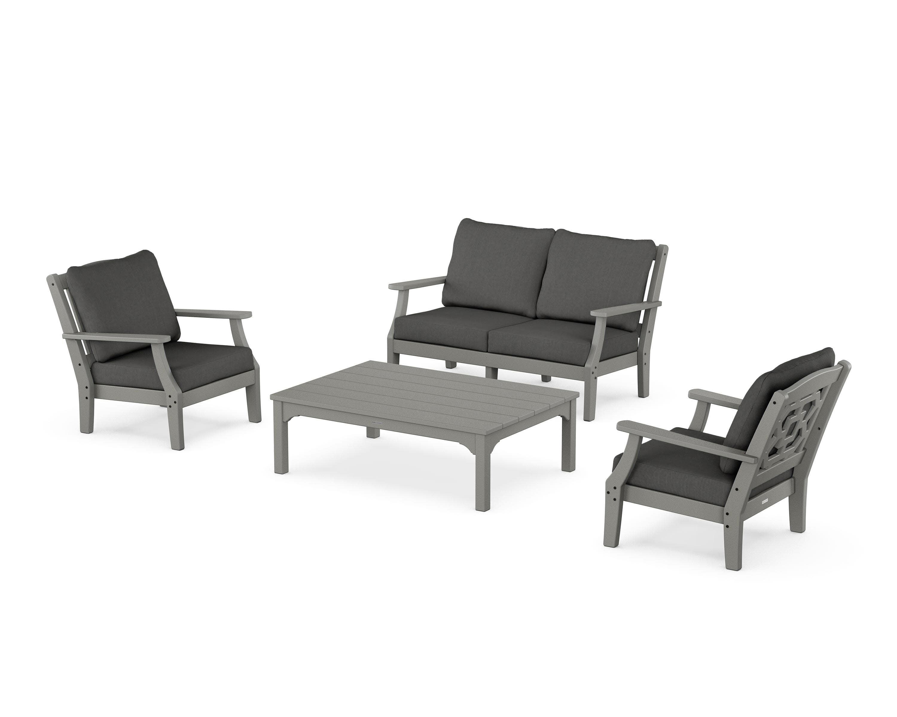 Chinoiserie 4-Piece Deep Seating Set with Loveseat in Slate Grey / Spectrum Carbon