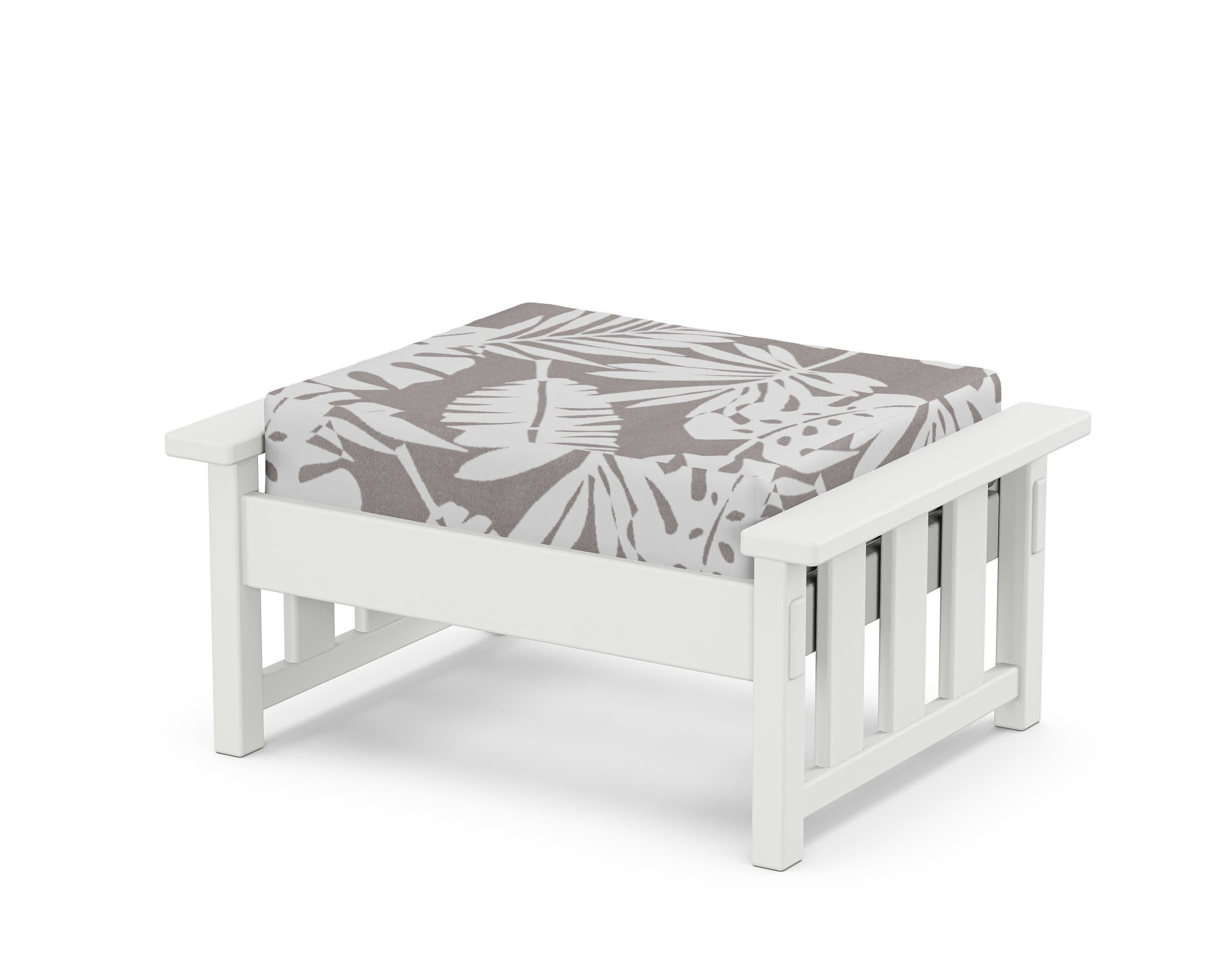 Acadia Deep Seating Ottoman in White / Leaf Grey Mist