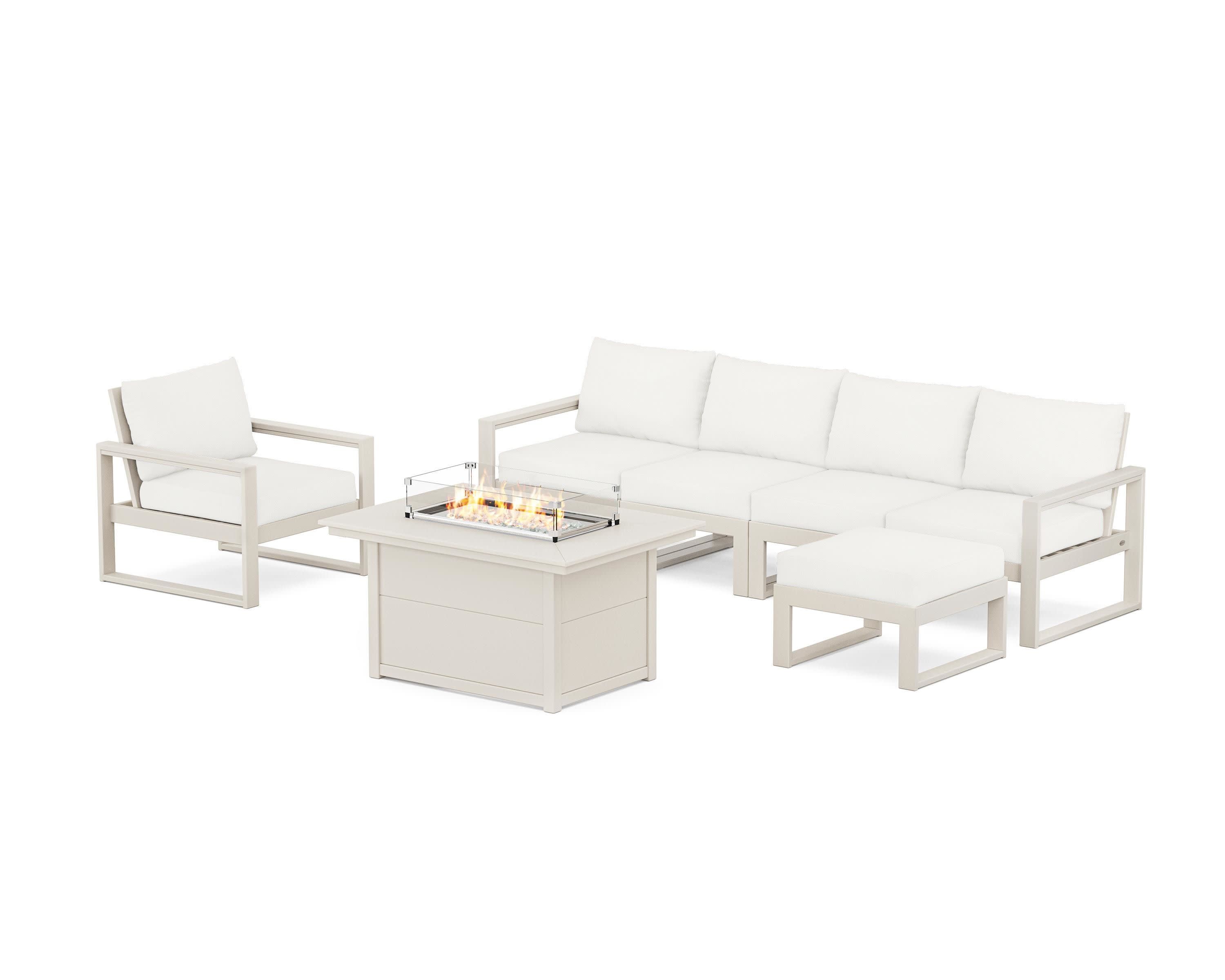 EDGE Sectional Lounge and Fire Pit Set in Sand / Natural Linen
