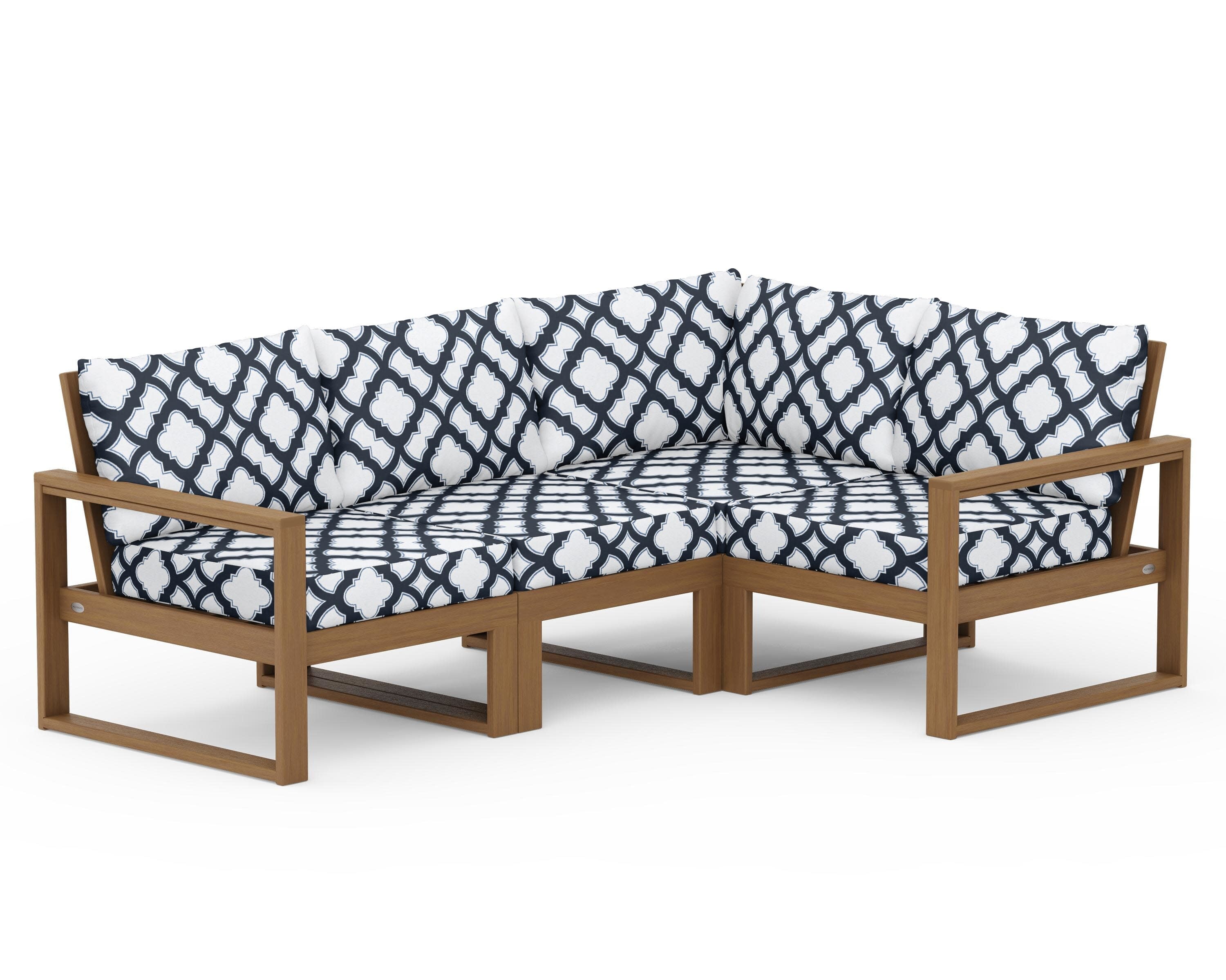 EDGE 4-Piece Modular Deep Seating Set in Natural / Trellis Marine Indigo