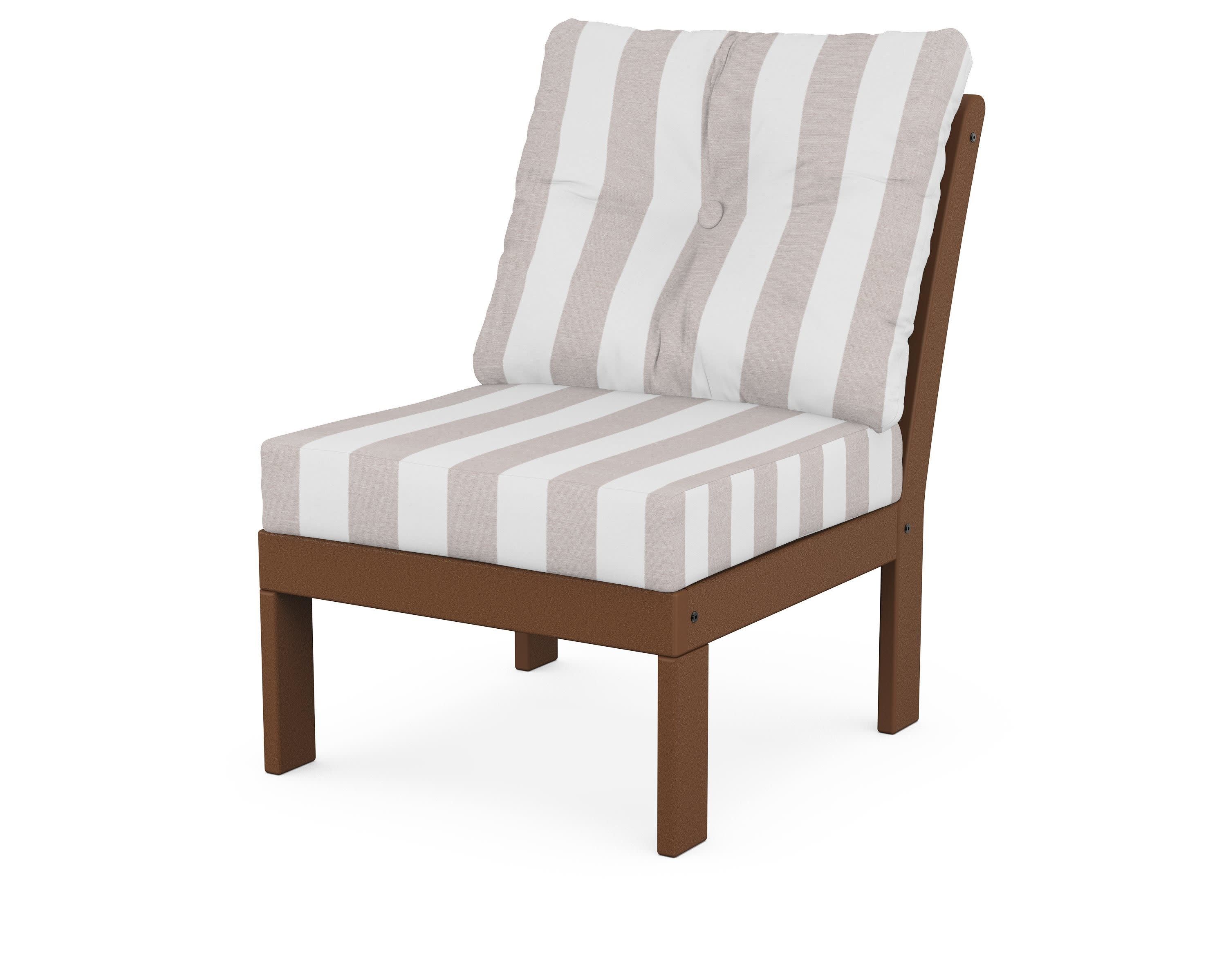 Vineyard Modular Armless Chair in Teak / Cabana Stripe Dune Burlap
