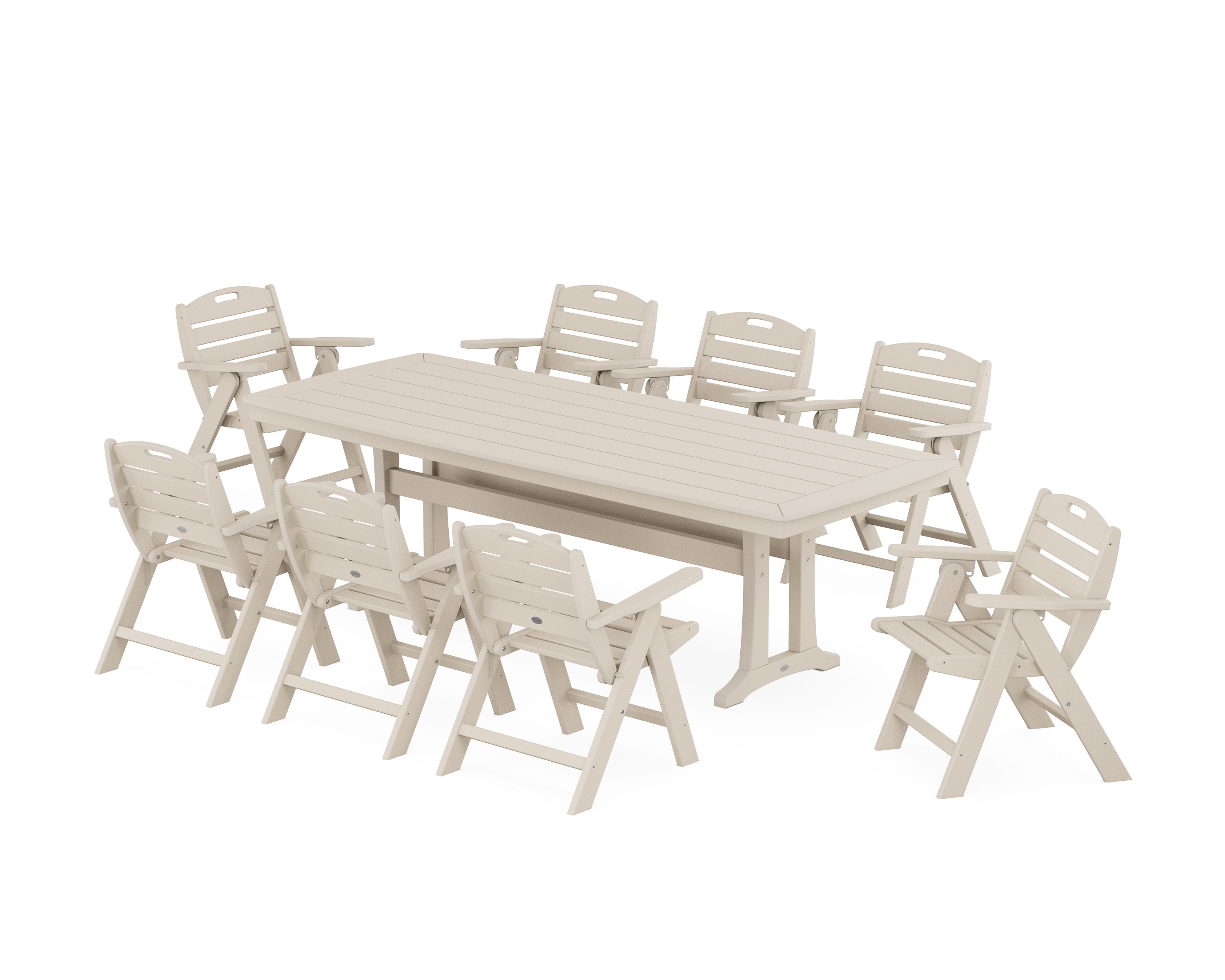 Nautical Lowback 9-Piece Dining Set with Trestle Legs in Sand