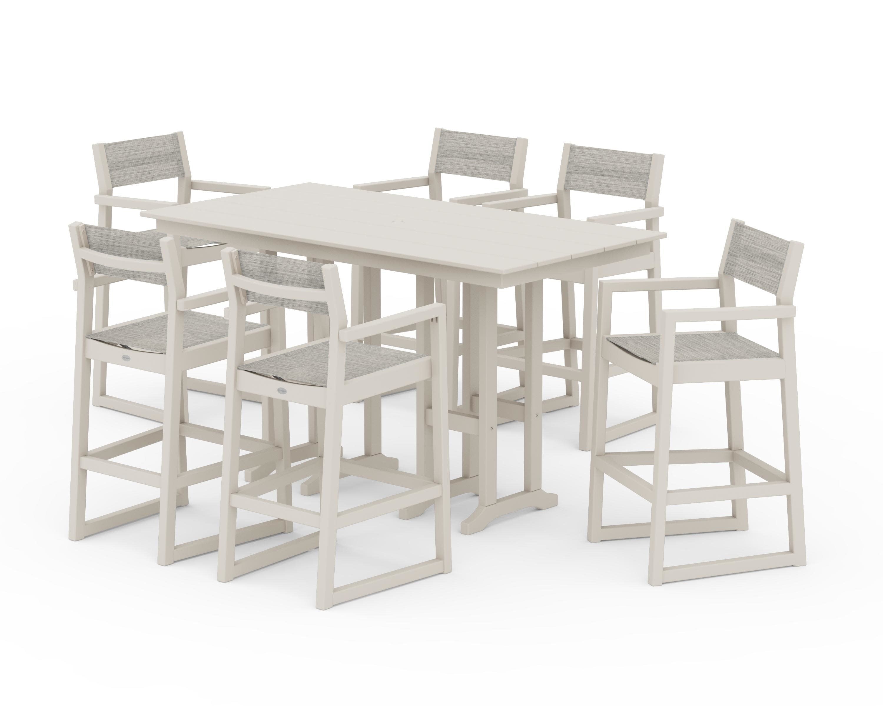 EDGE Sling Arm Chair 7-Piece Farmhouse Bar Set in Sand / Birch Sling