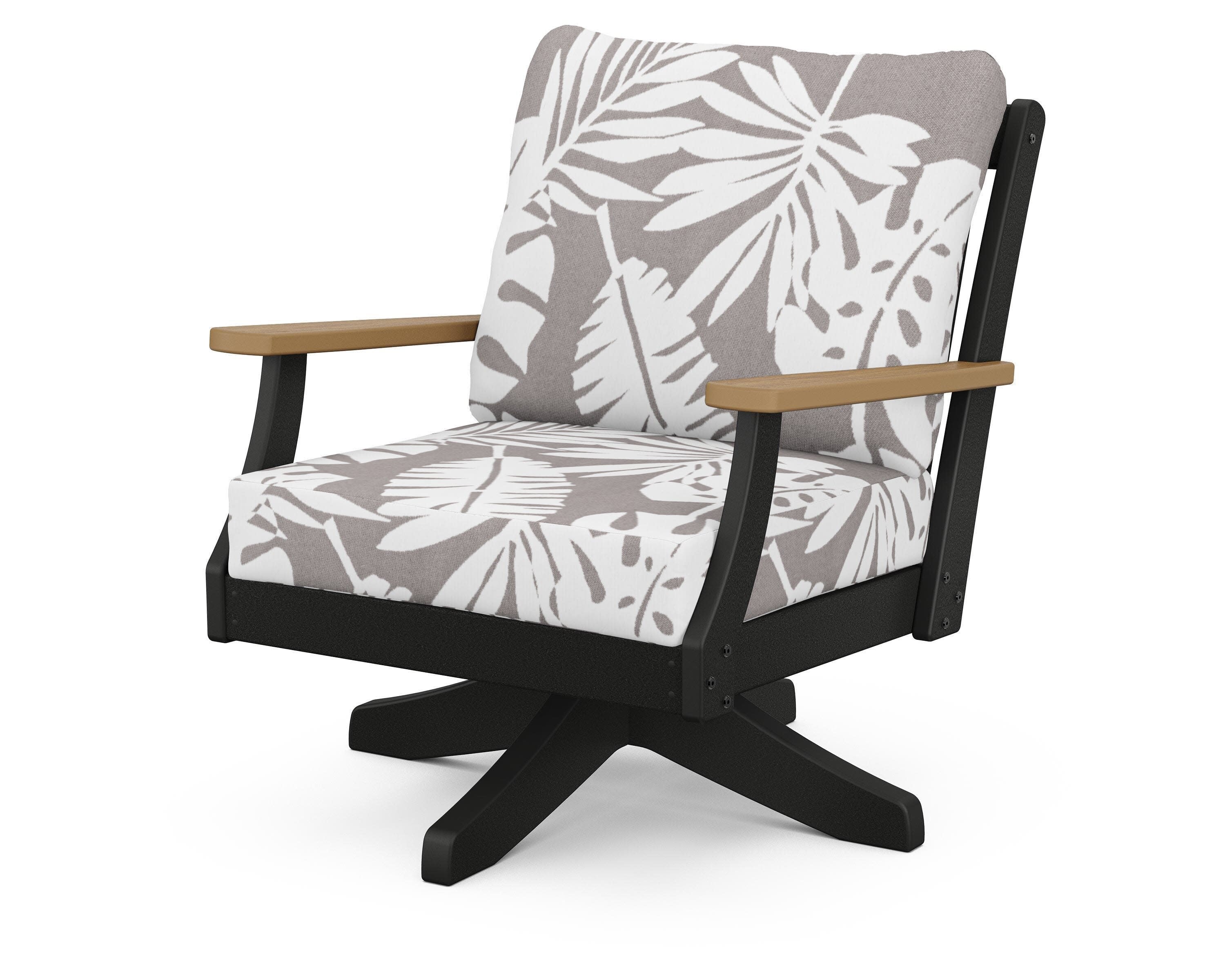 Braxton Deep Seating Swivel Chair in Black / Natural / Leaf Grey Mist
