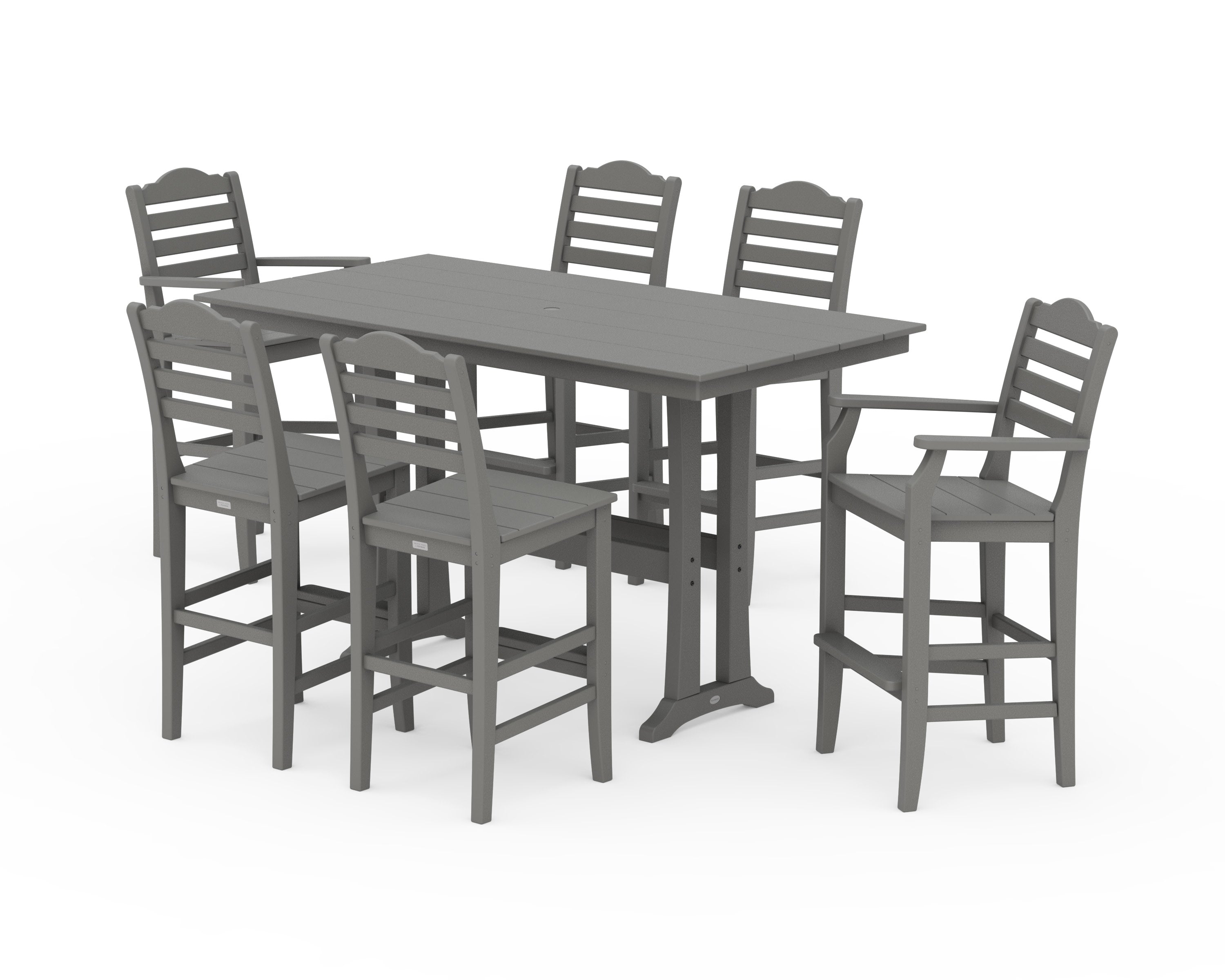 Savannah 7-Piece Farmhouse Bar Set with Trestle Legs in Slate Grey
