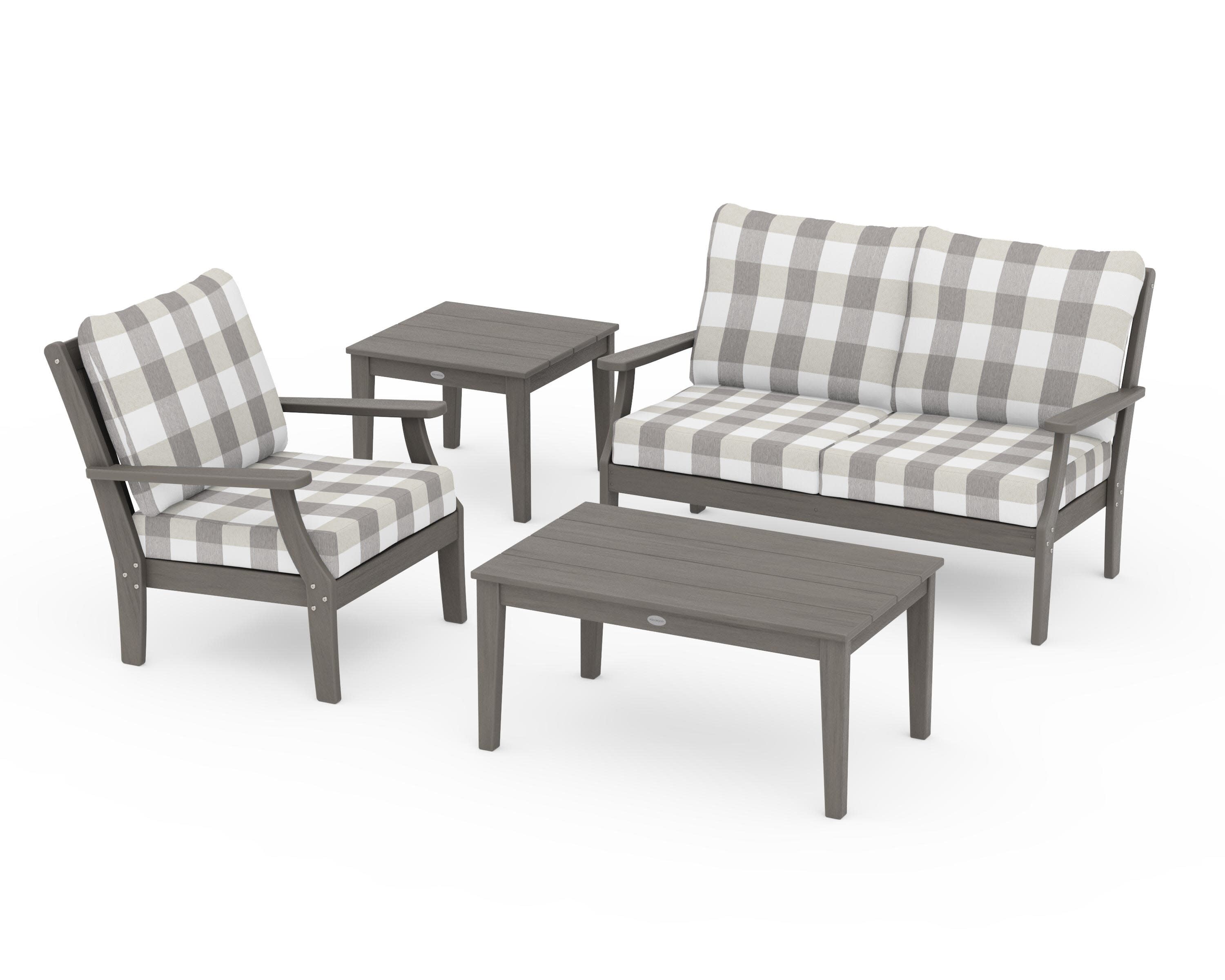 Braxton 4-Piece Deep Seating Set in Driftwood / Buffalo Plaid Grey Mist