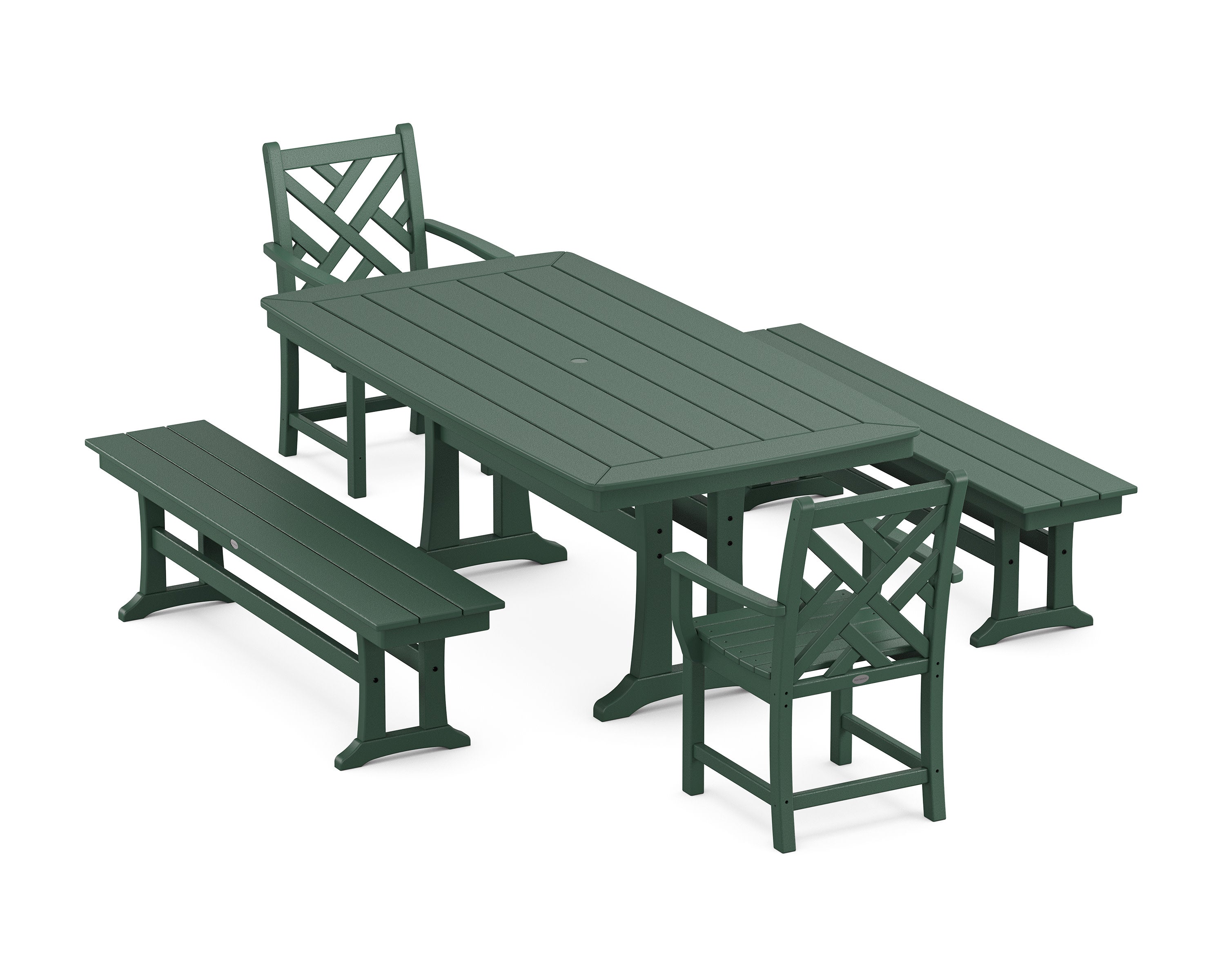 Chippendale 5-Piece Dining Set with Trestle Legs in Green