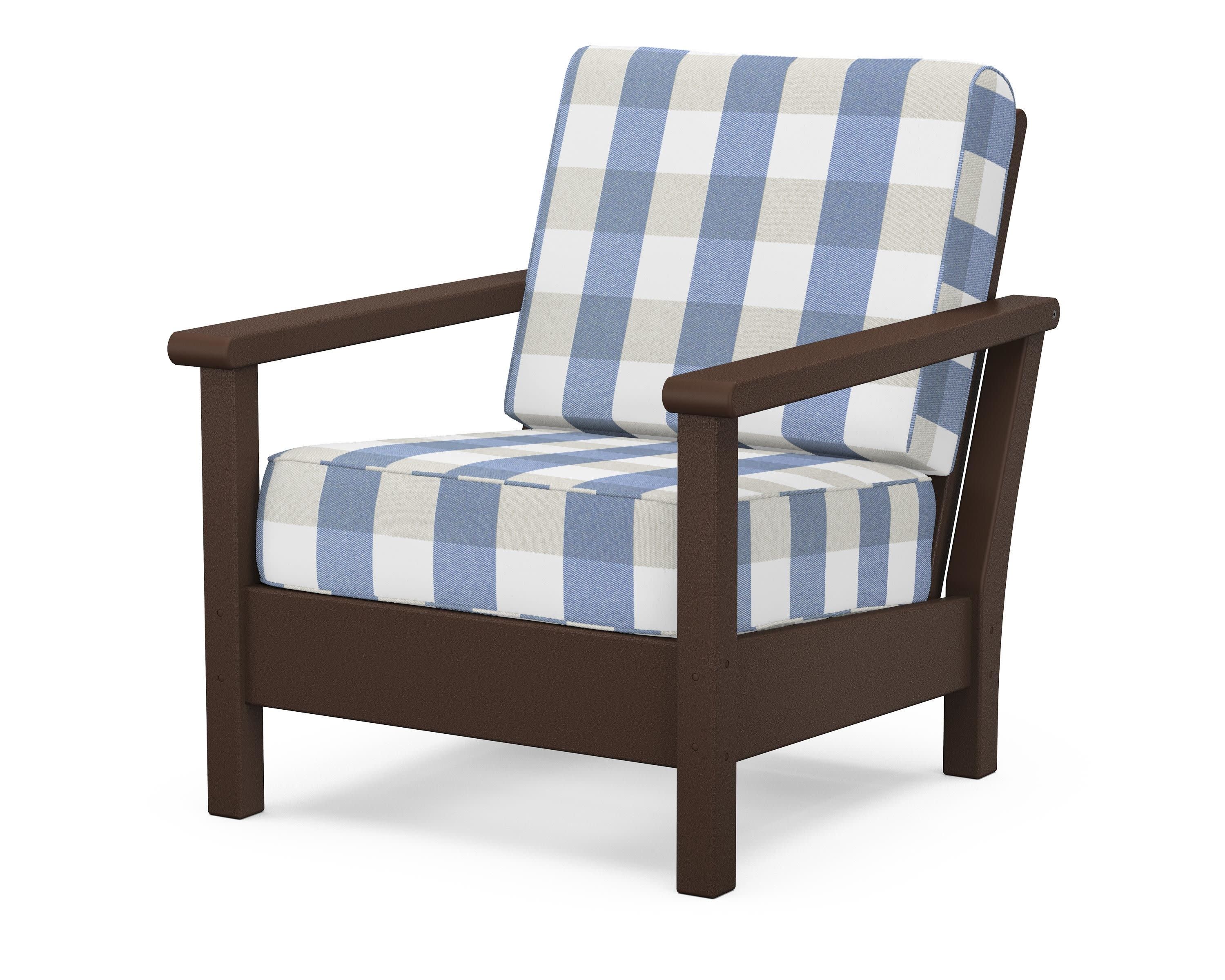 Harbour Deep Seating Chair in Mahogany / Buffalo Plaid Sky Blue