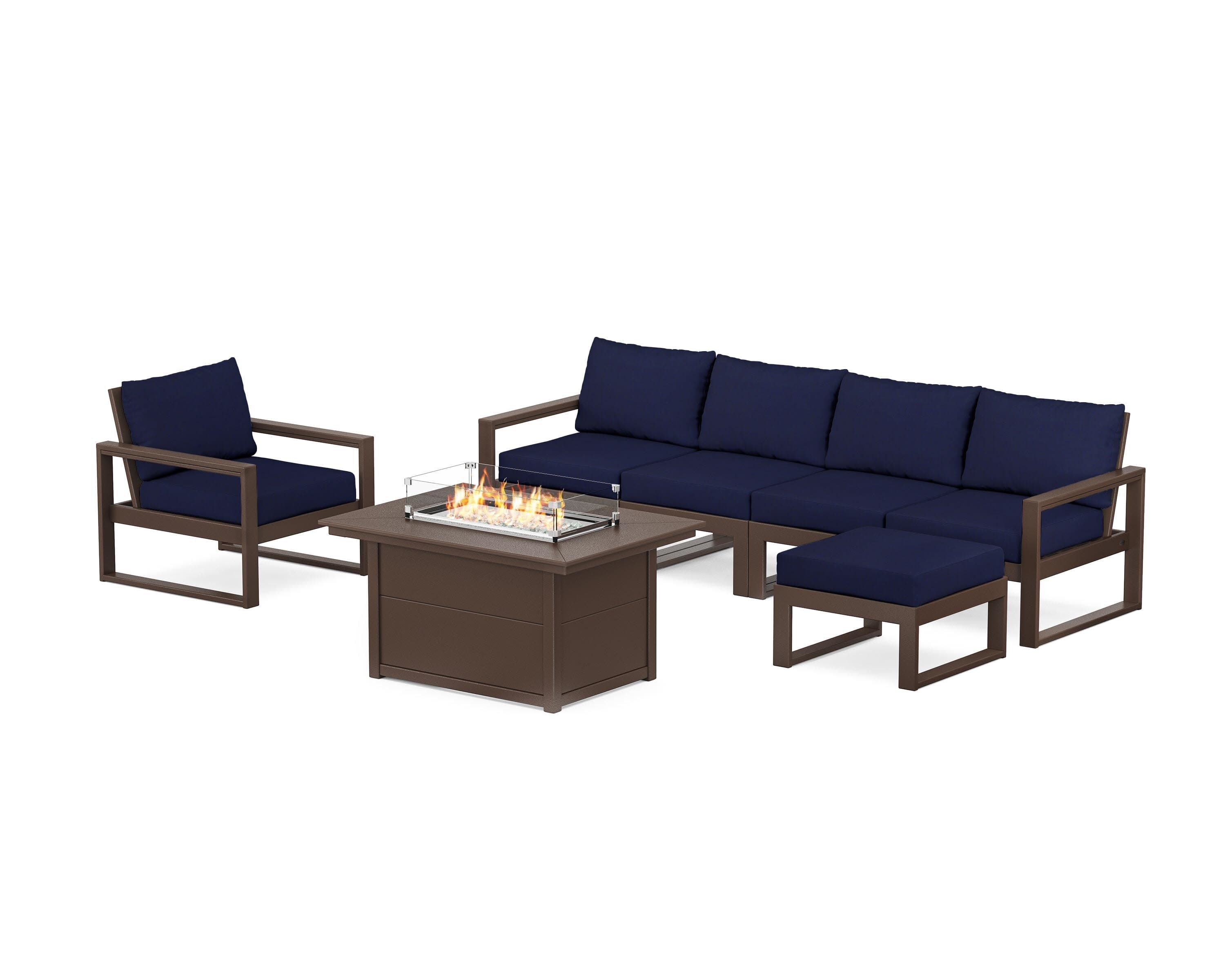 EDGE Sectional Lounge and Fire Pit Set in Mahogany / Navy