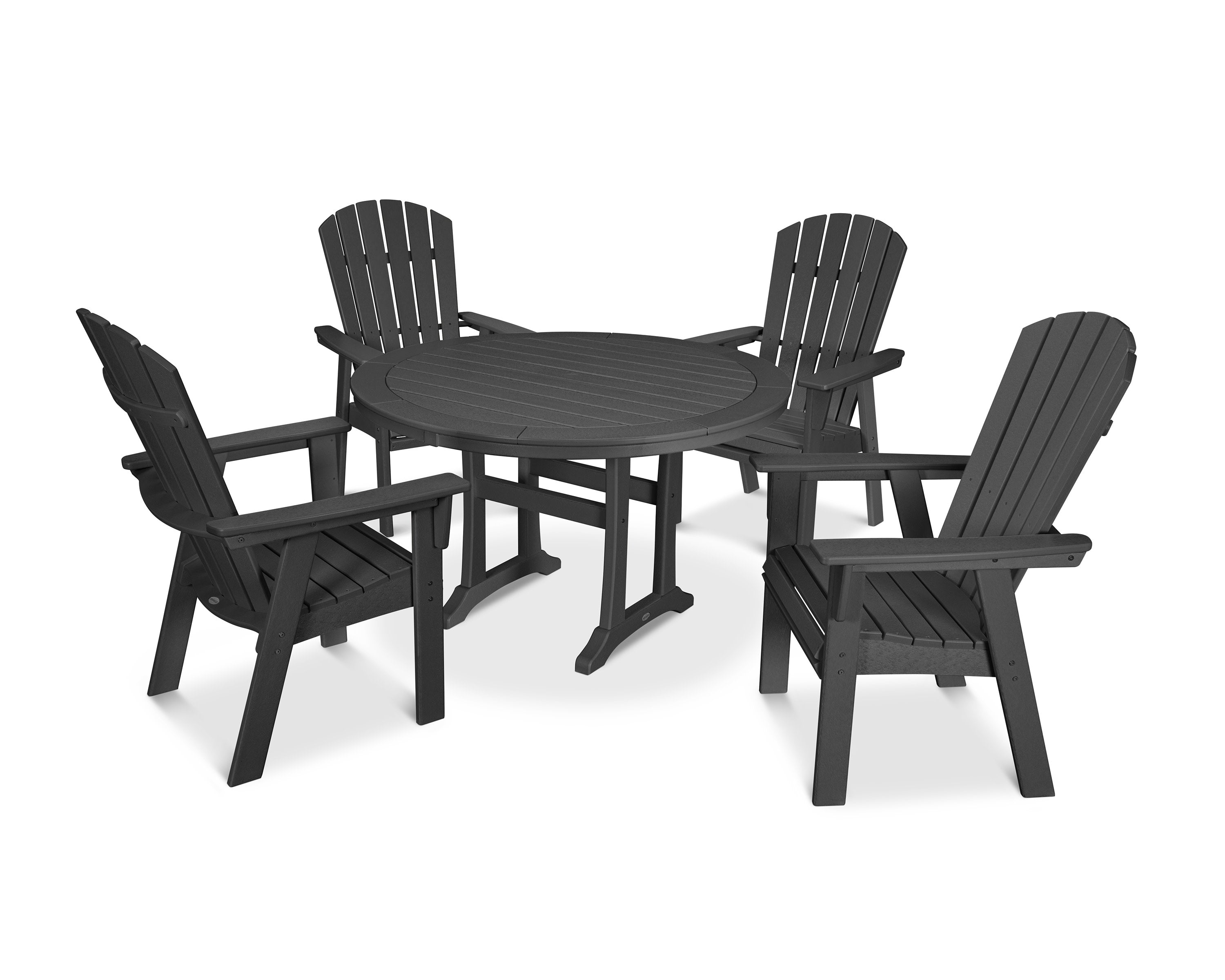 Nautical Curveback Adirondack 5-Piece Round Dining Set with Trestle Legs in Black