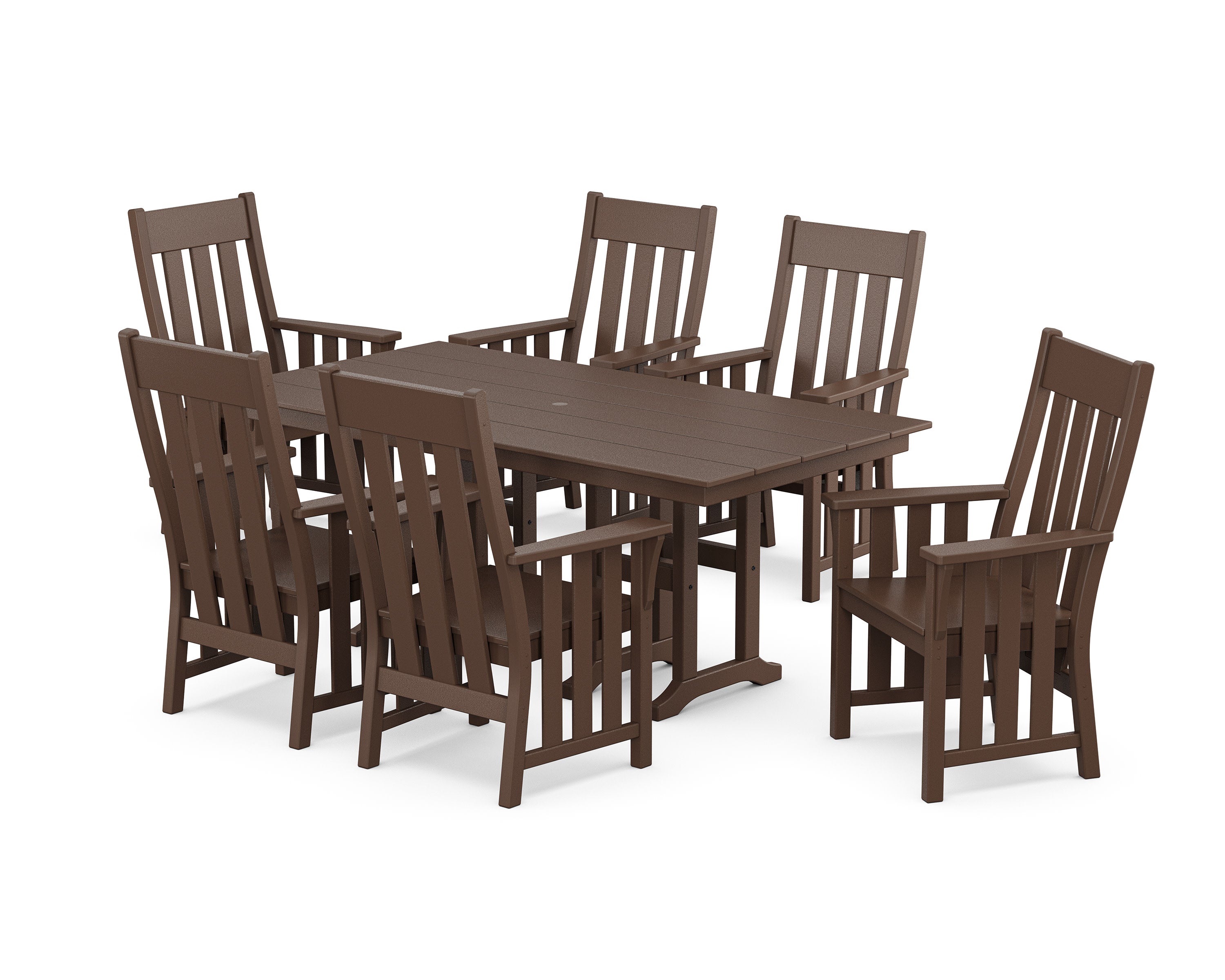 Acadia Arm Chair 7-Piece Farmhouse Dining Set in Mahogany