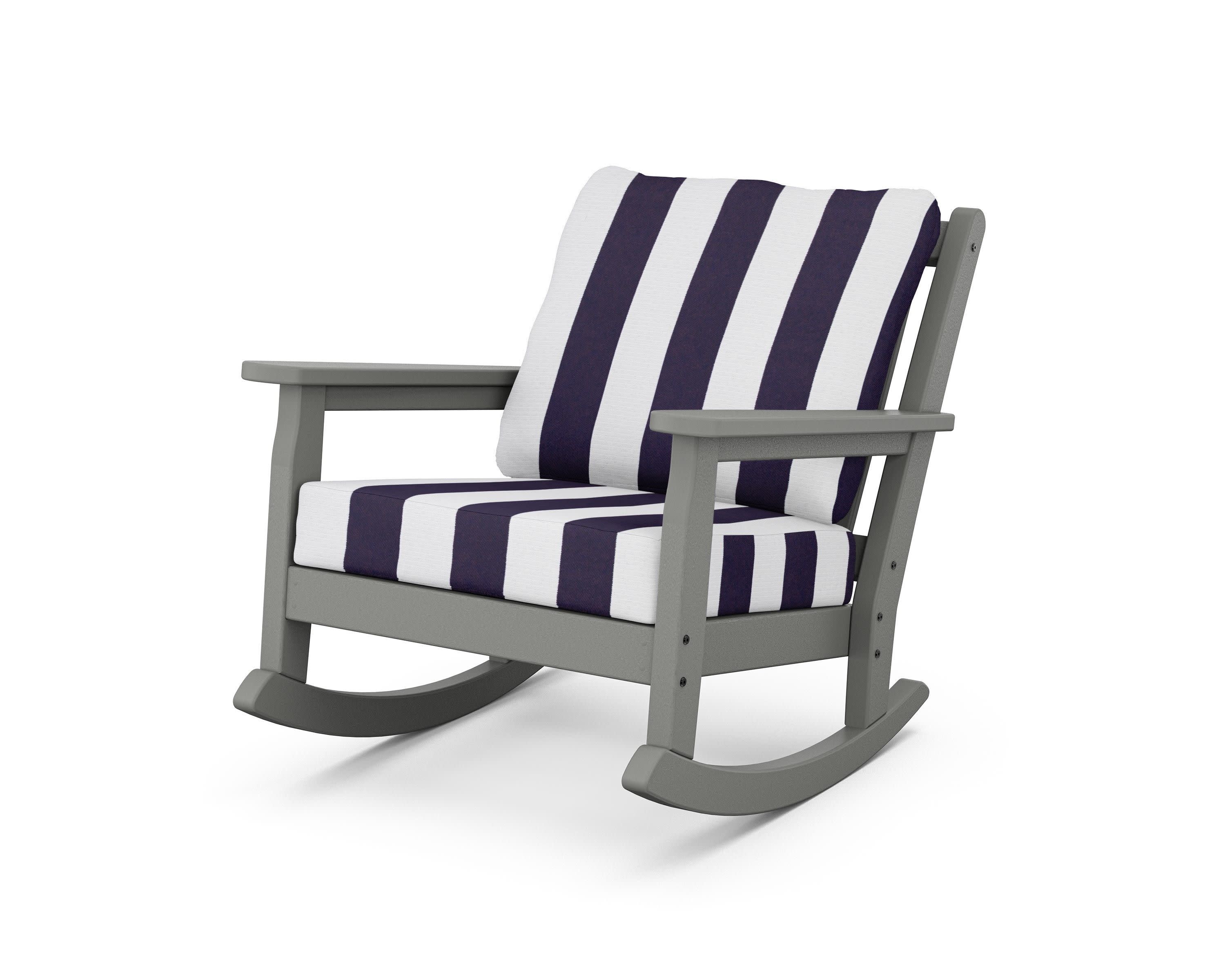 Chippendale Deep Seating Rocking Chair in Slate Grey / Cabana Stripe Navy