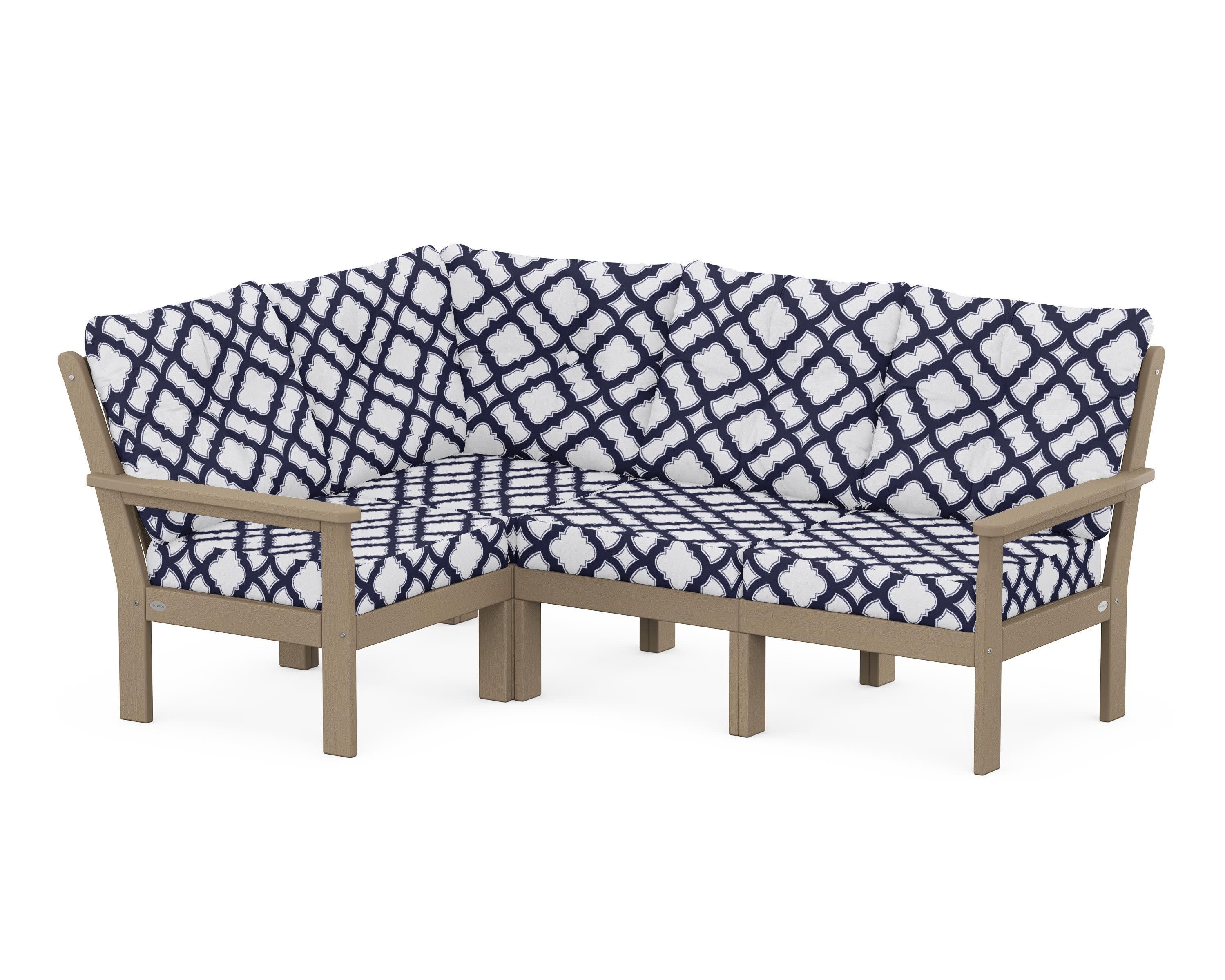 Vineyard 4-Piece Sectional in Vintage Sahara / Trellis Navy