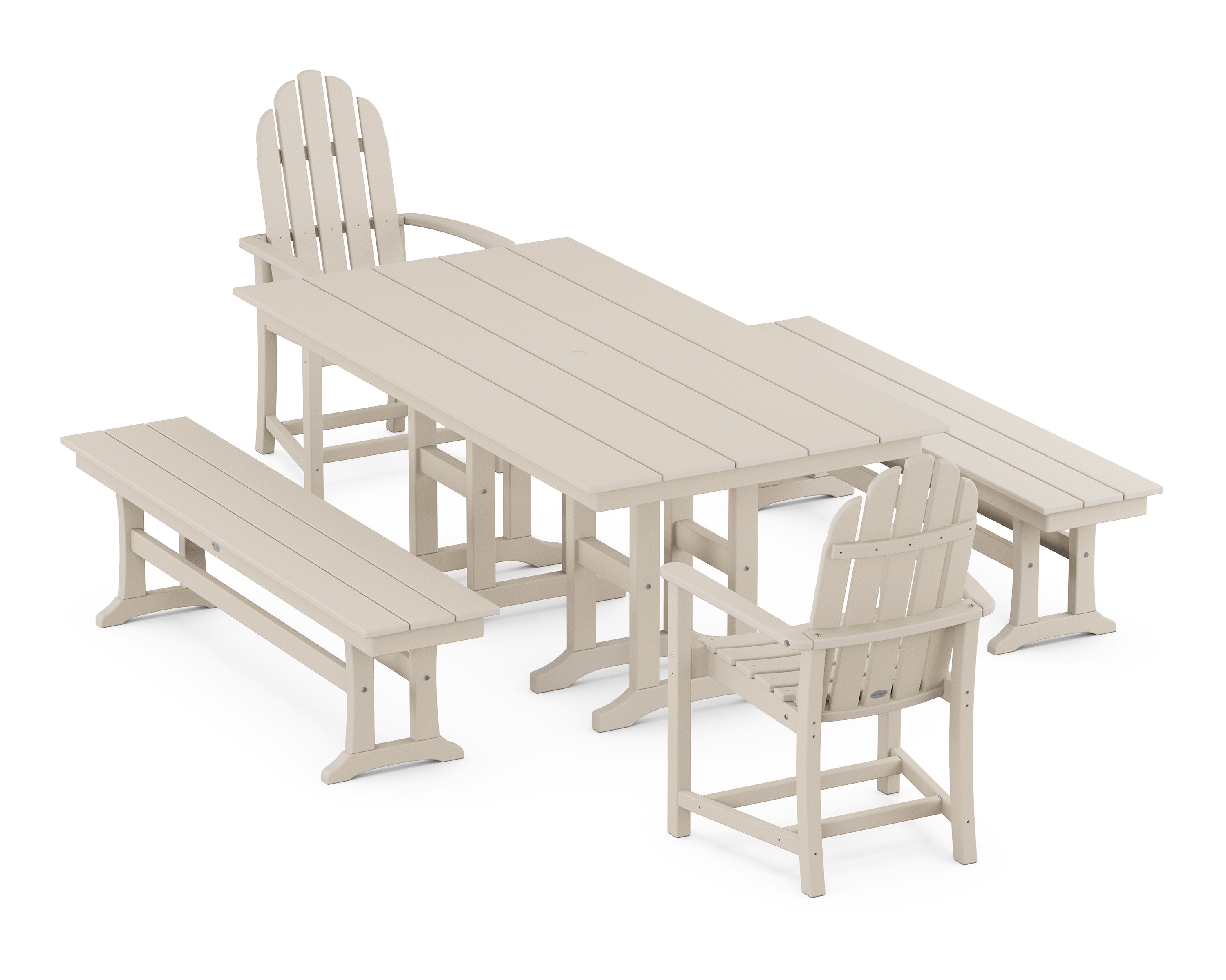Classic Adirondack 5-Piece Farmhouse Dining Set with Benches in Sand