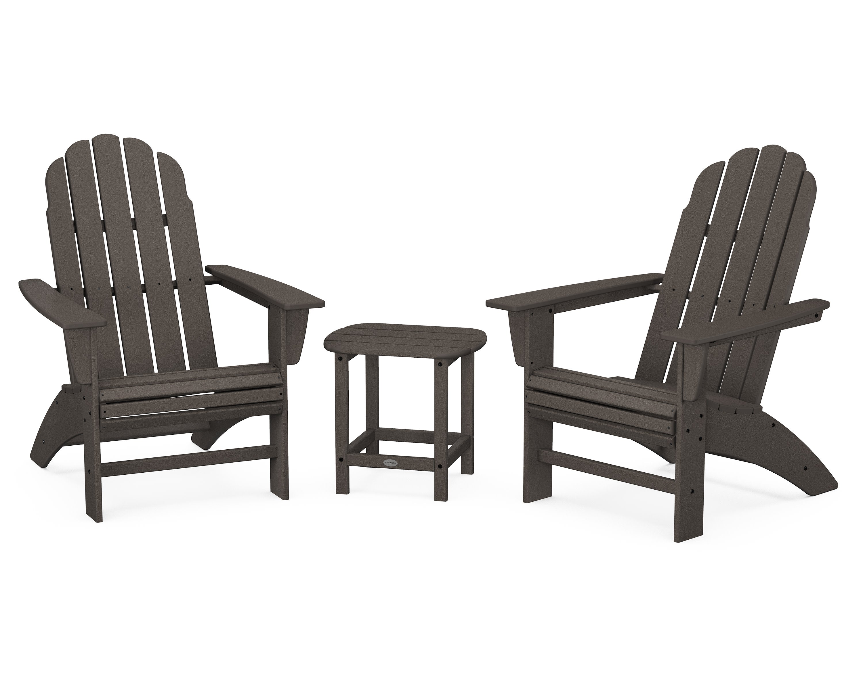 Vineyard 3-Piece Curveback Adirondack Set with South Beach 18" Side Table in Vintage Coffee