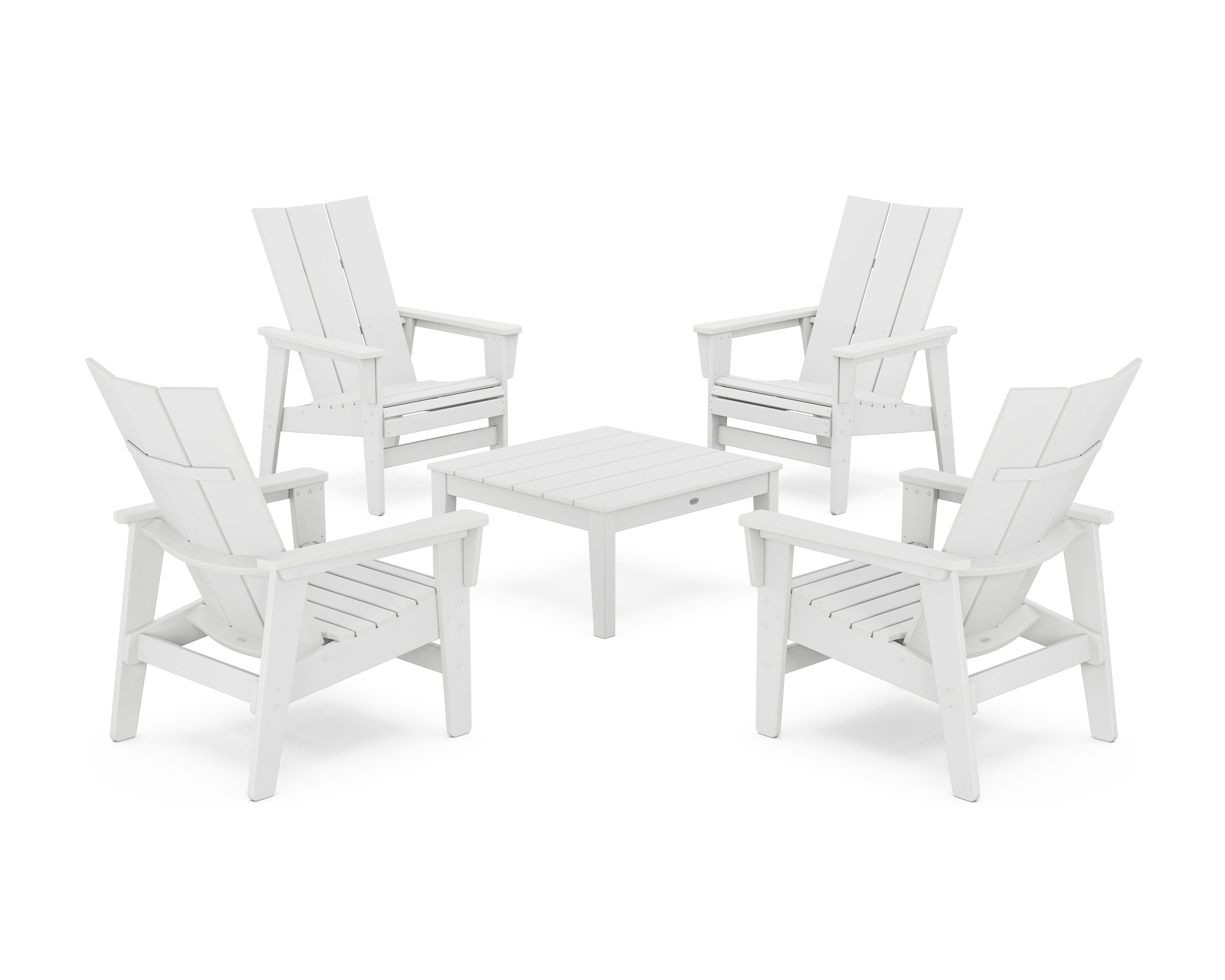 5-Piece Modern Grand Upright Adirondack Chair Conversation Group in White