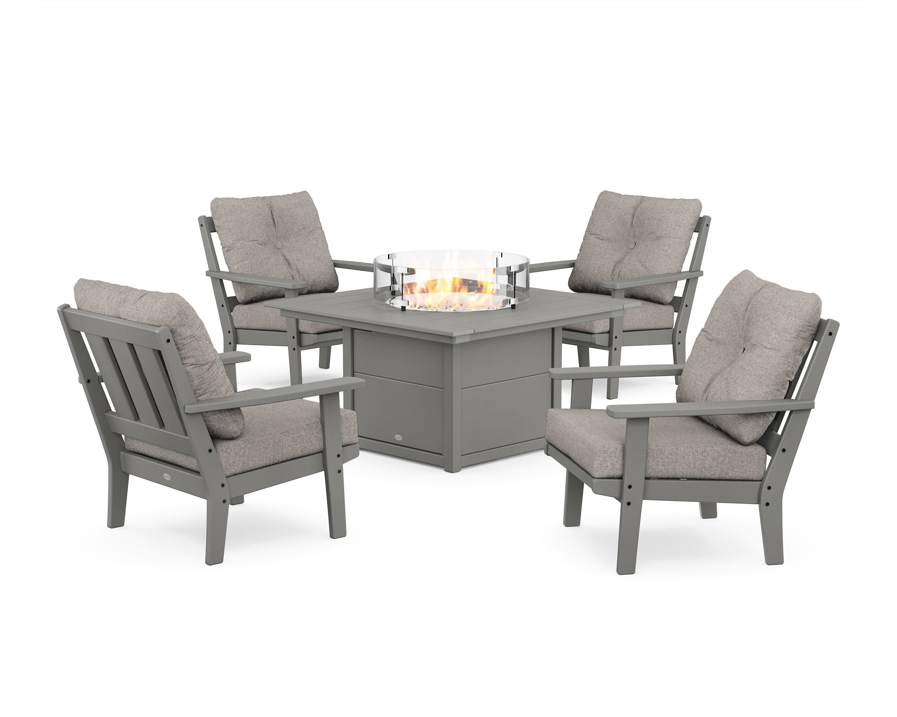 Oxford 5-Piece Deep Seating Set with Fire Pit Table in Slate Grey / Weathered Tweed