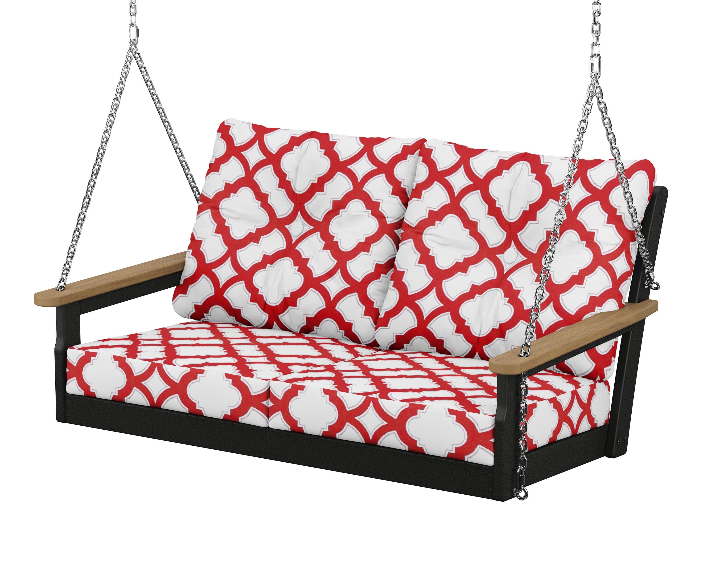 Vineyard Deep Seating Swing in Black / Natural / Trellis Crimson