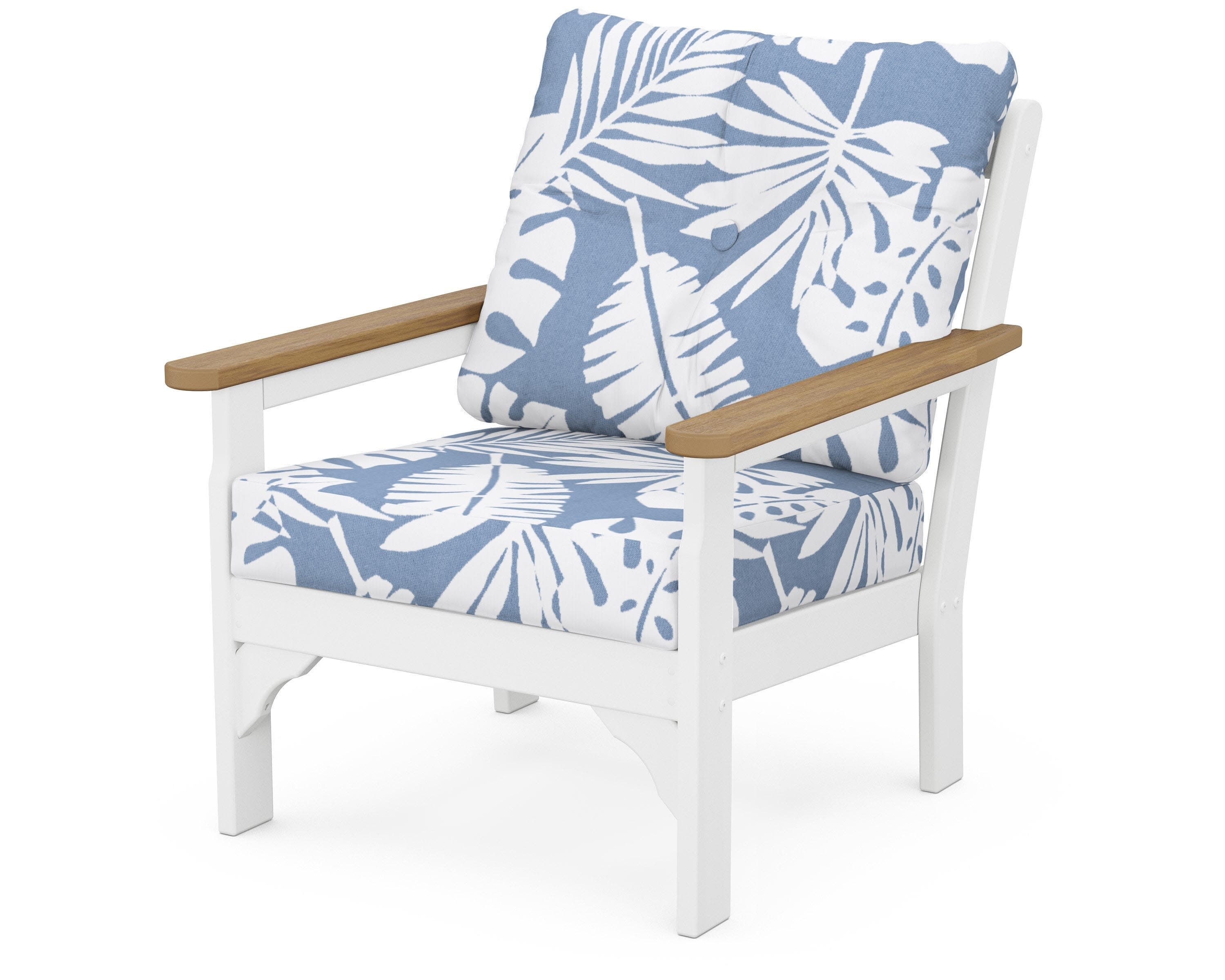 Vineyard Deep Seating Chair in White / Natural / Leaf Sky Blue