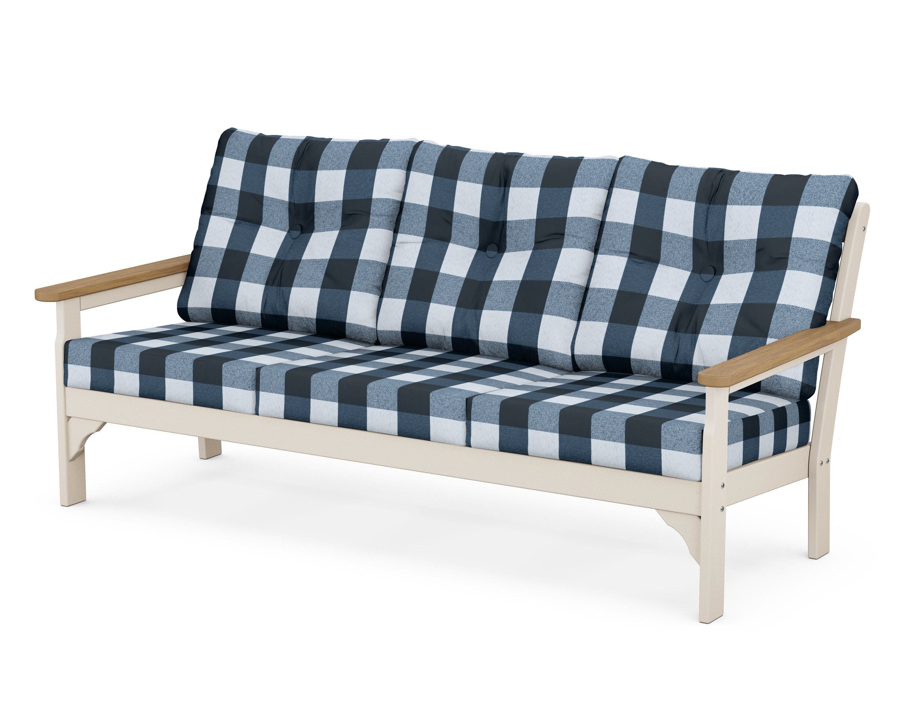 Vineyard Deep Seating Sofa in Sand / Natural / Buffalo Plaid Marine Indigo