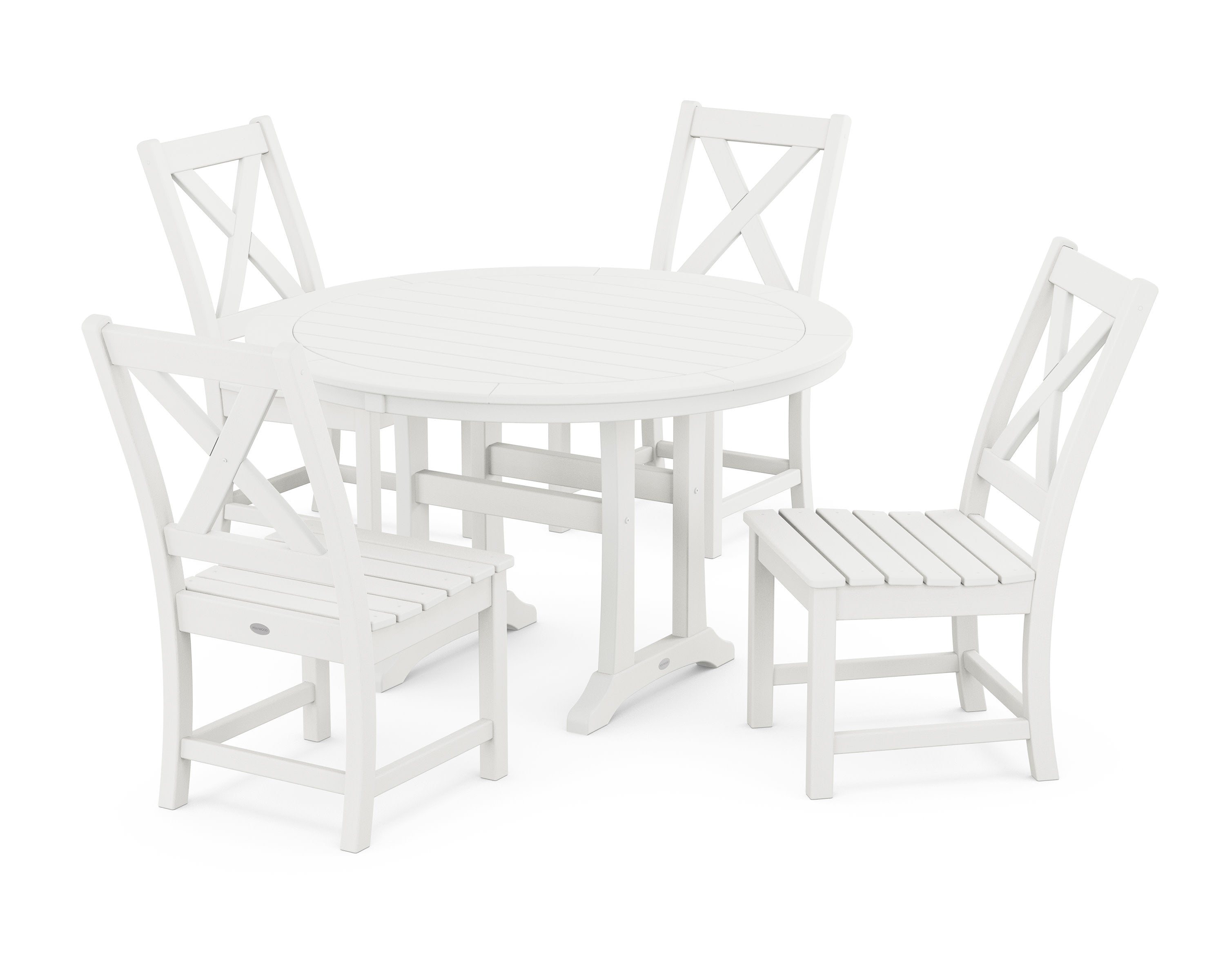 Braxton Side Chair 5-Piece Round Dining Set With Trestle Legs in Vintage White