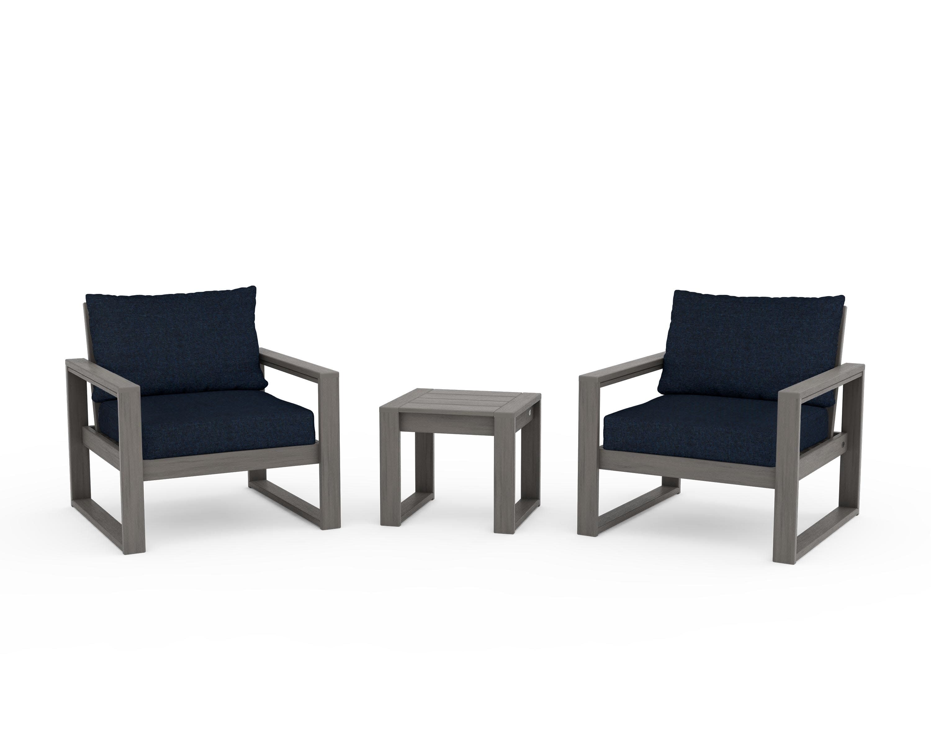 EDGE Sectional 3-Piece Deep Seating Set in Driftwood / Marine Indigo