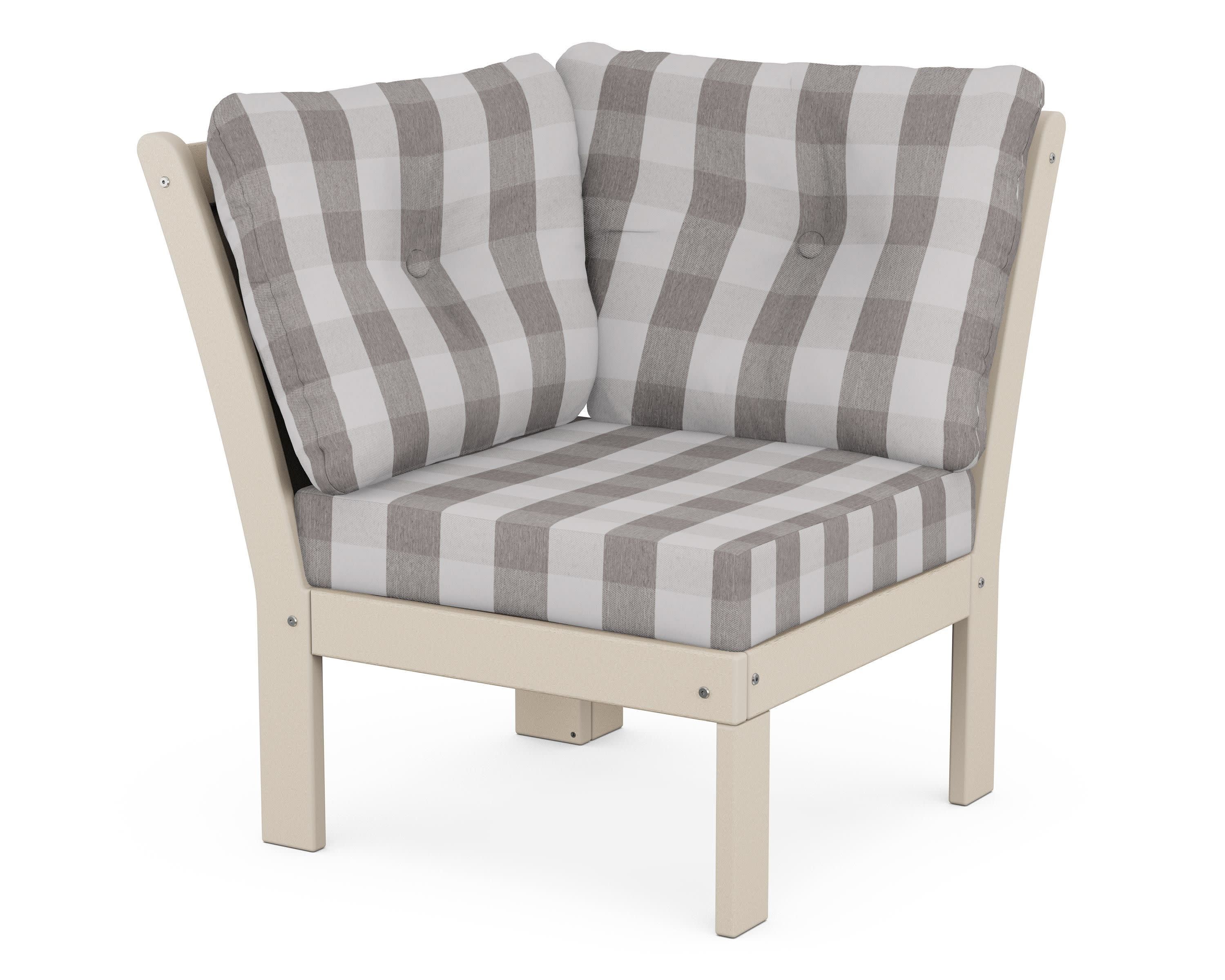 Vineyard Modular Corner Chair in Sand / Buffalo Plaid Grey Mist