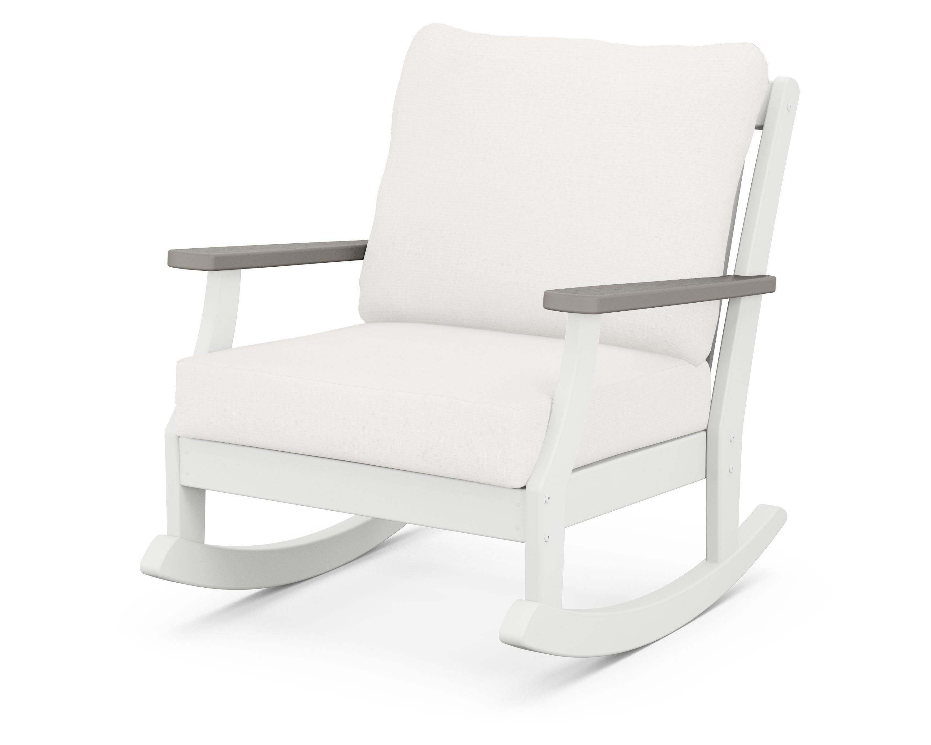 Braxton Deep Seating Rocking Chair in White / Driftwood / Natural Linen