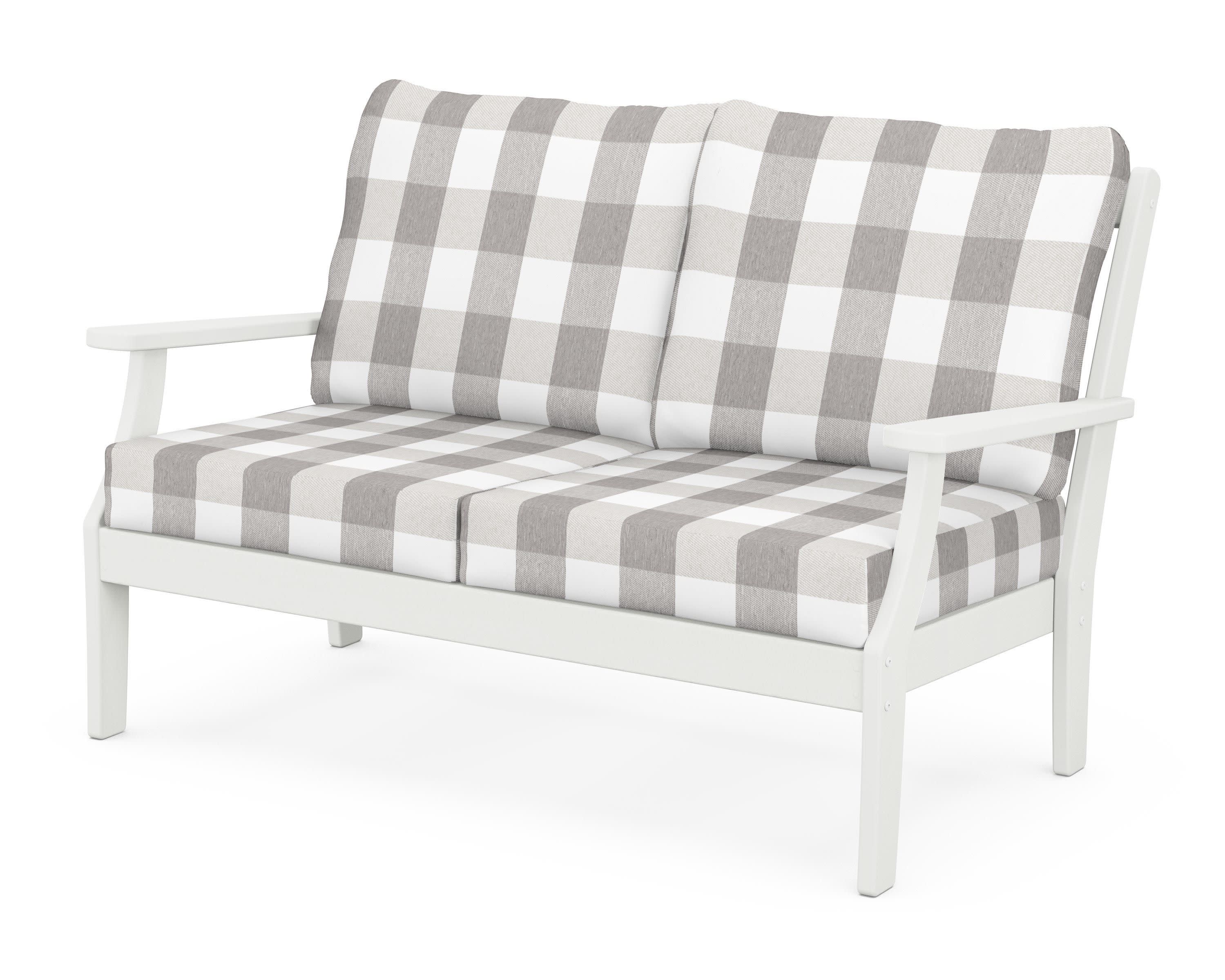 Braxton Deep Seating Loveseat in Vintage White / Buffalo Plaid Grey Mist