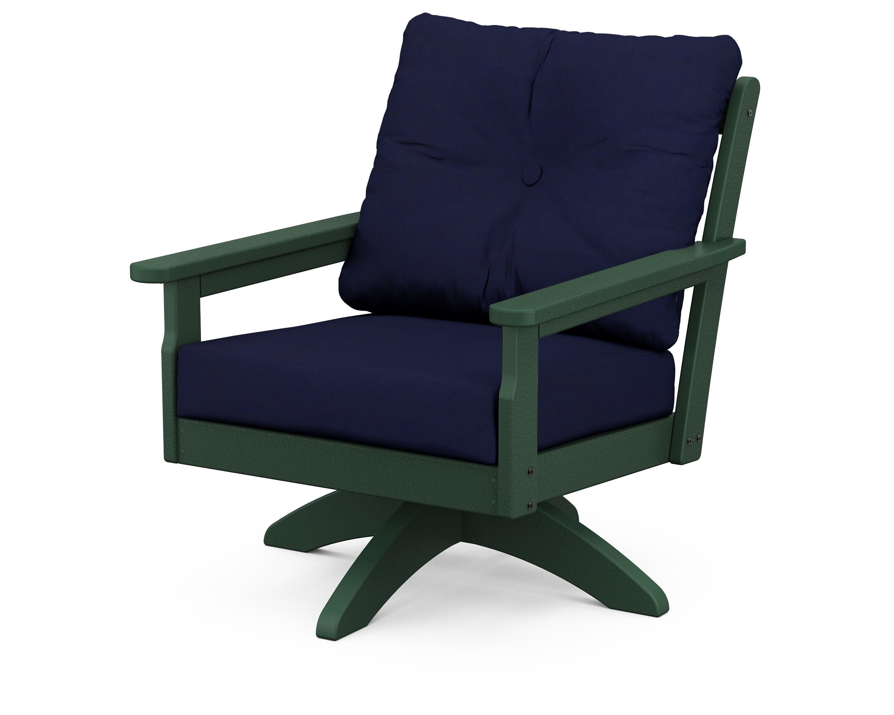 Vineyard Deep Seating Swivel Chair in Green / Navy