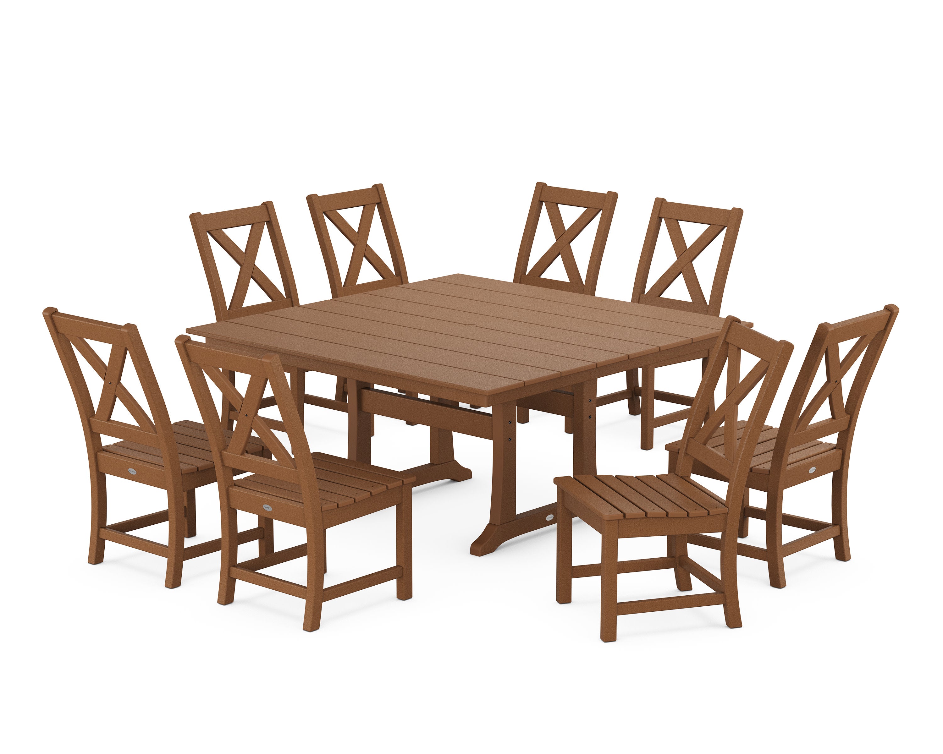 Braxton Side Chair 9-Piece Farmhouse Dining Set in Teak