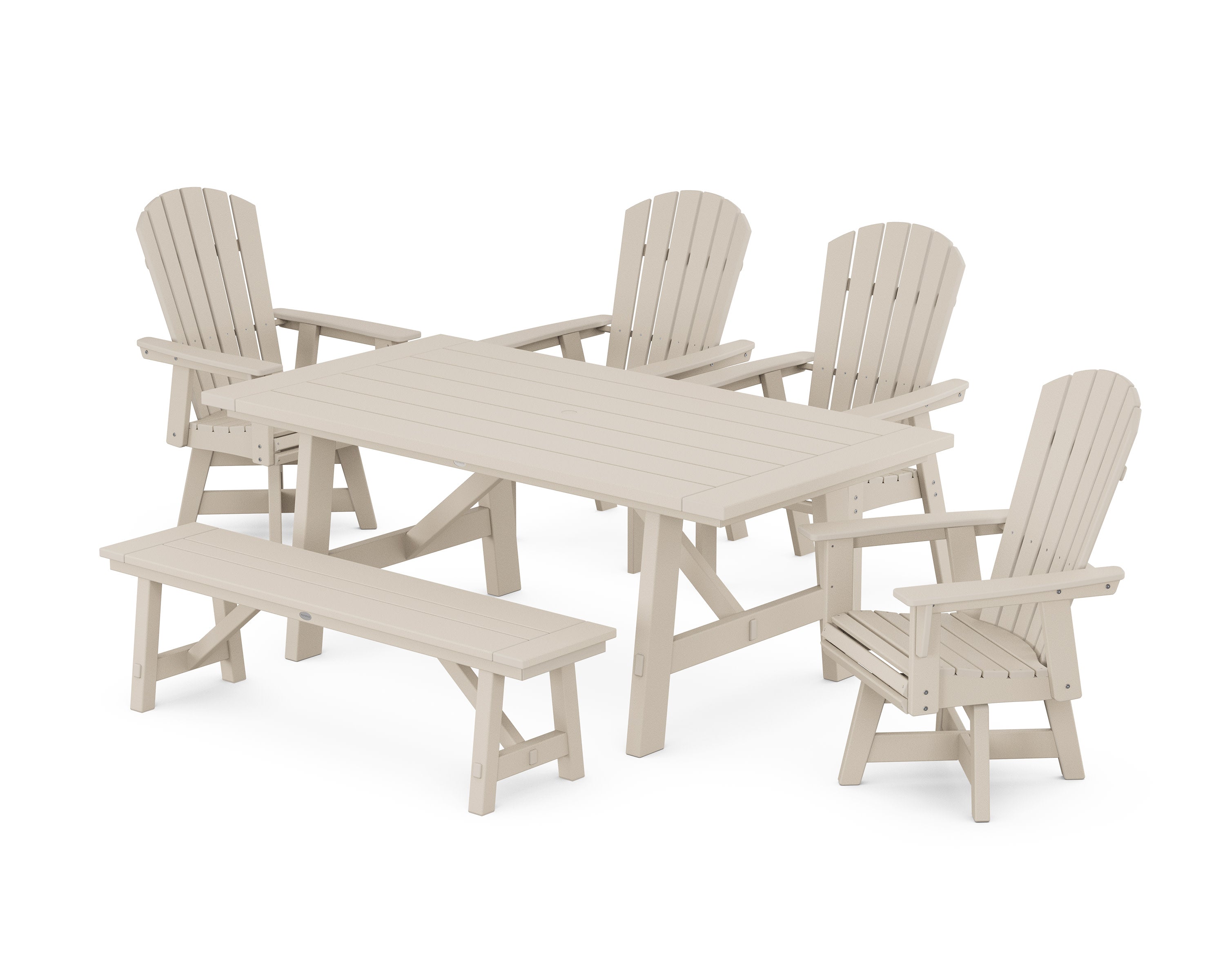 Nautical Adirondack Swivel 6-Piece Rustic Farmhouse Dining Set With Trestle Legs in Sand