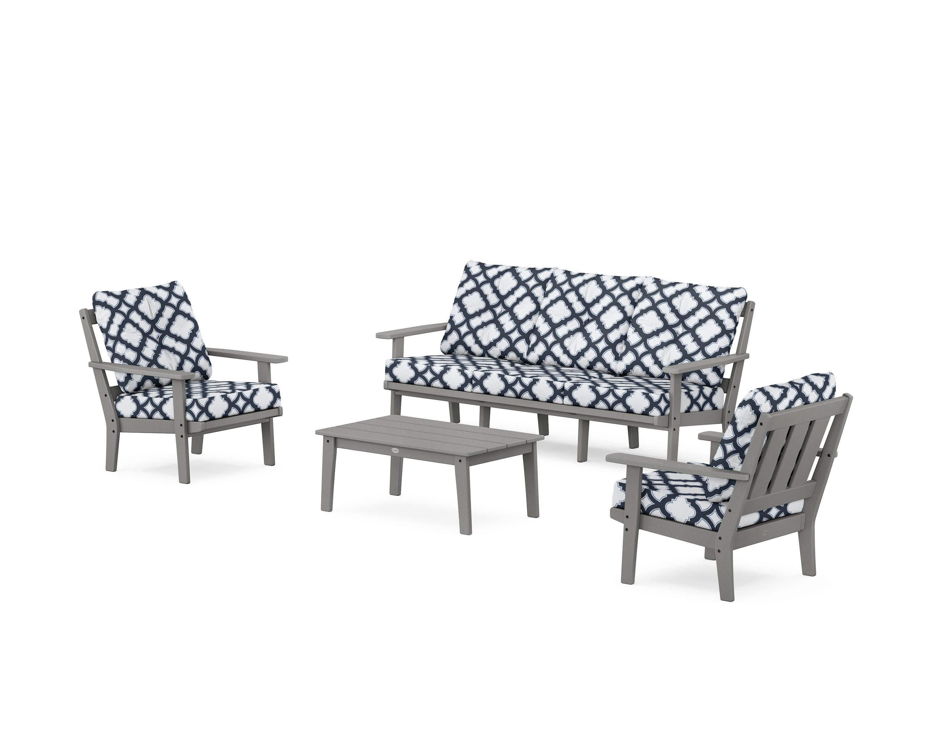 Oxford 4-Piece Deep Seating Set with Sofa in Slate Grey / Trellis Marine Indigo