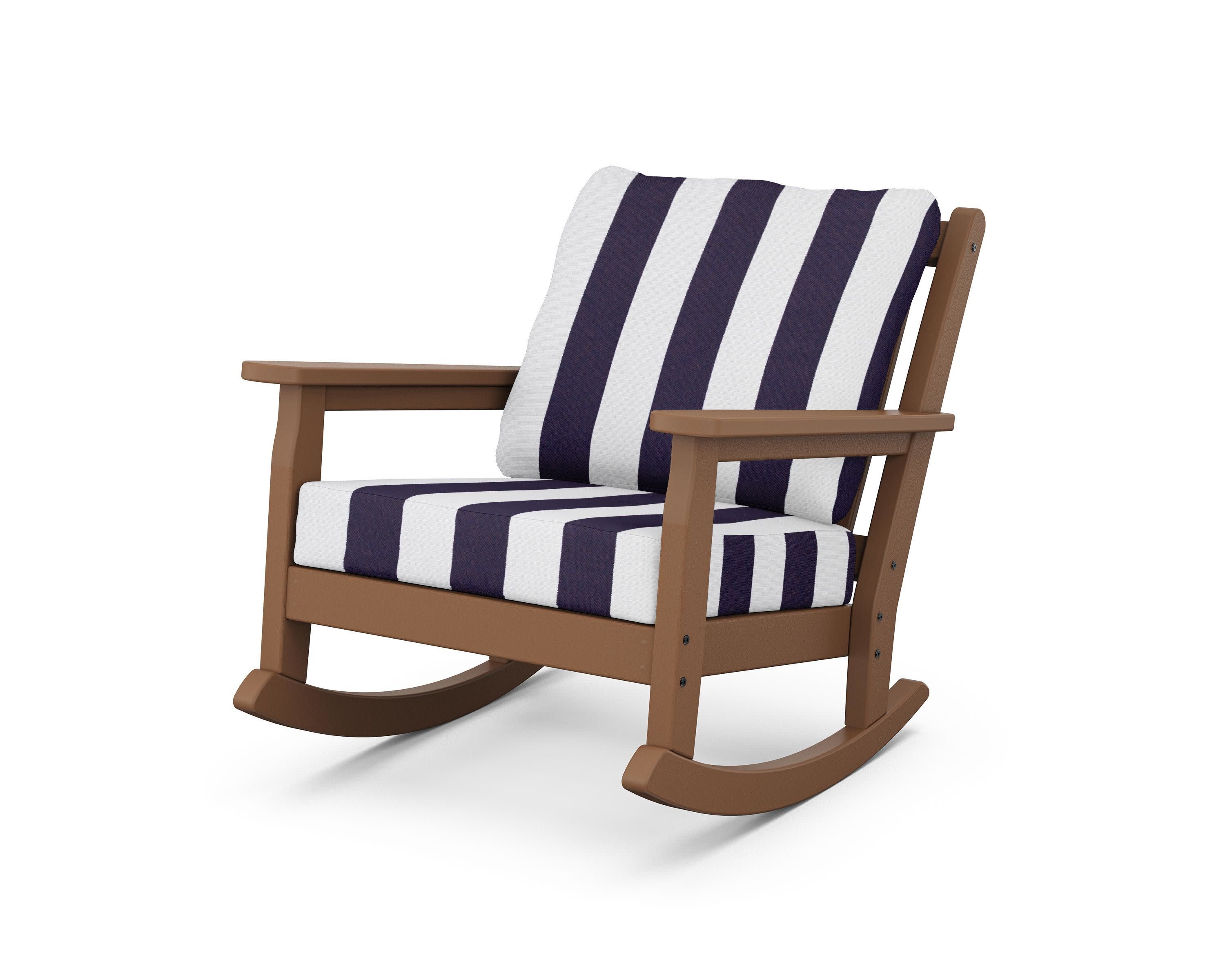 Chippendale Deep Seating Rocking Chair in Teak / Cabana Stripe Navy