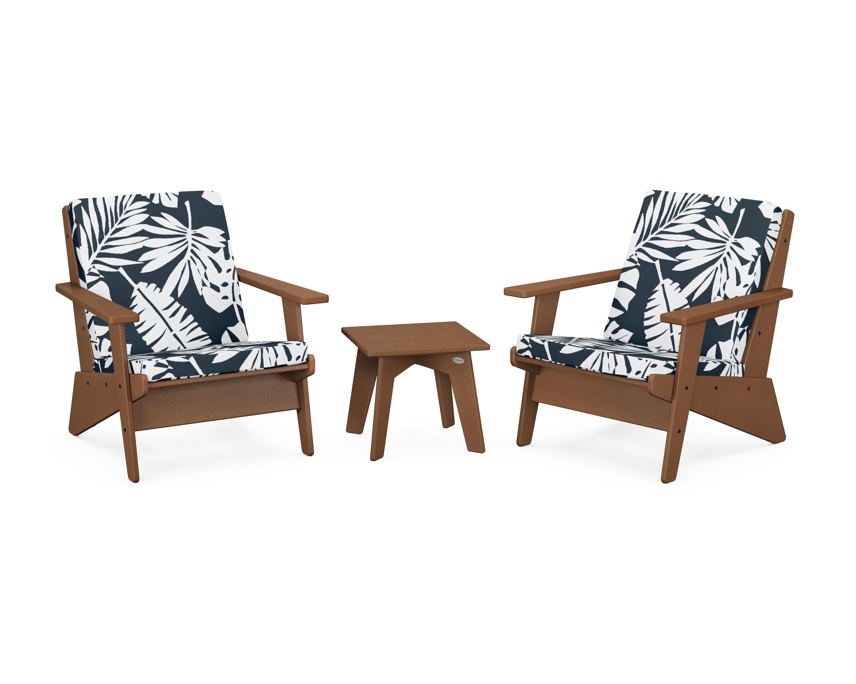 Riviera Modern Lounge 3-Piece Set in Teak / Leaf Marine Indigo