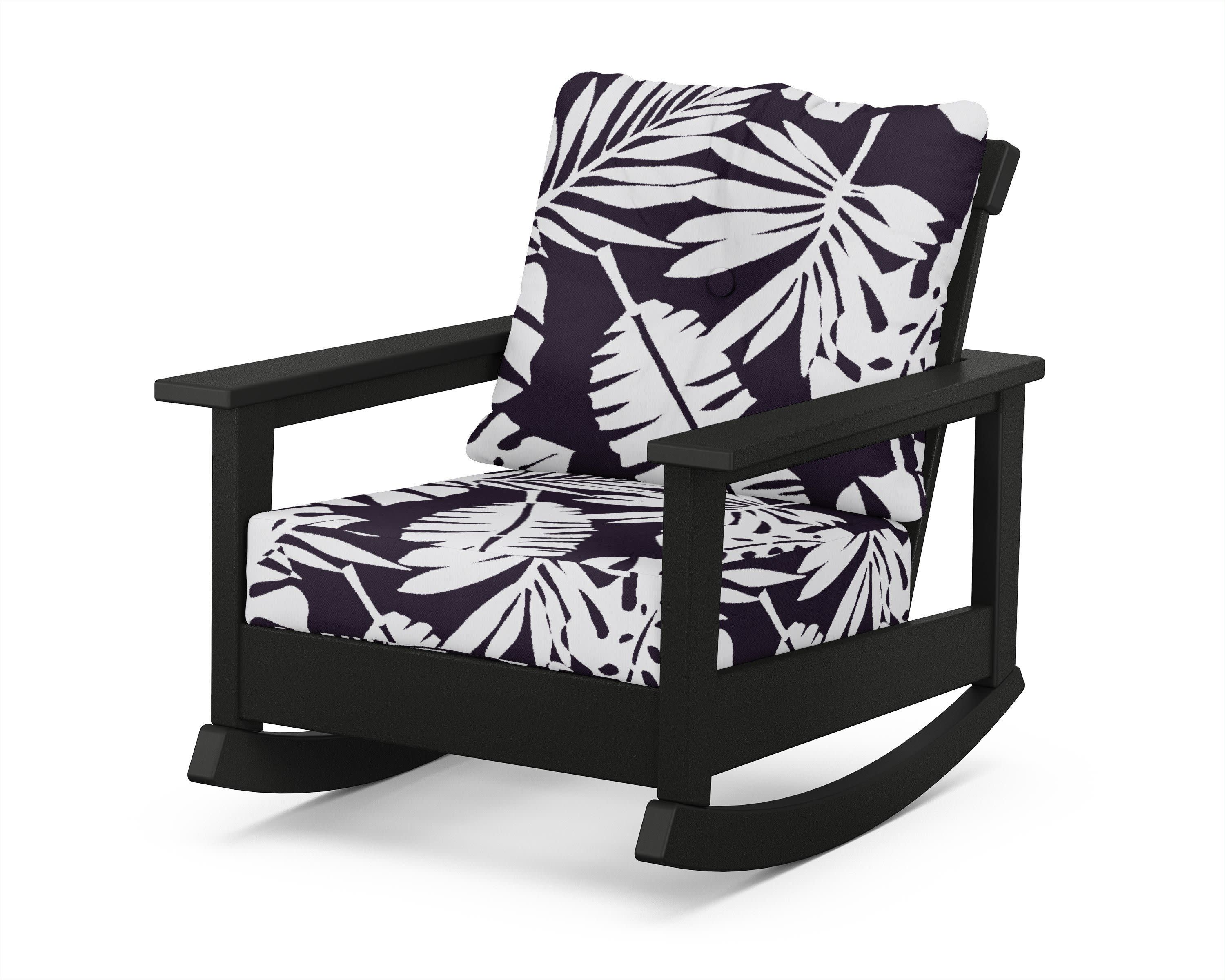Prescott Deep Seating Rocking Chair in Black / Leaf Navy