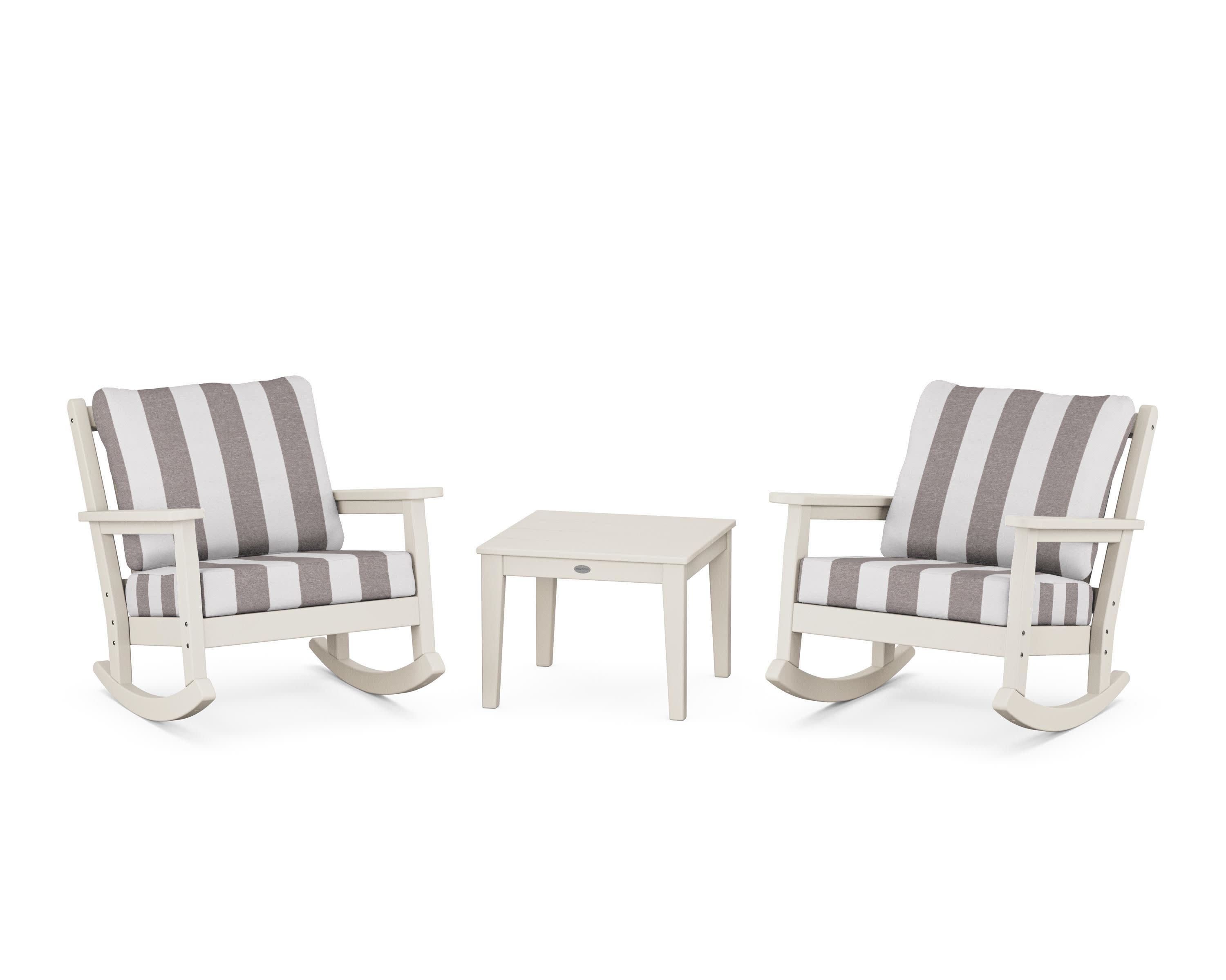 Chippendale 3-Piece Deep Seating Rocker Set in Sand / Cabana Stripe Grey Mist