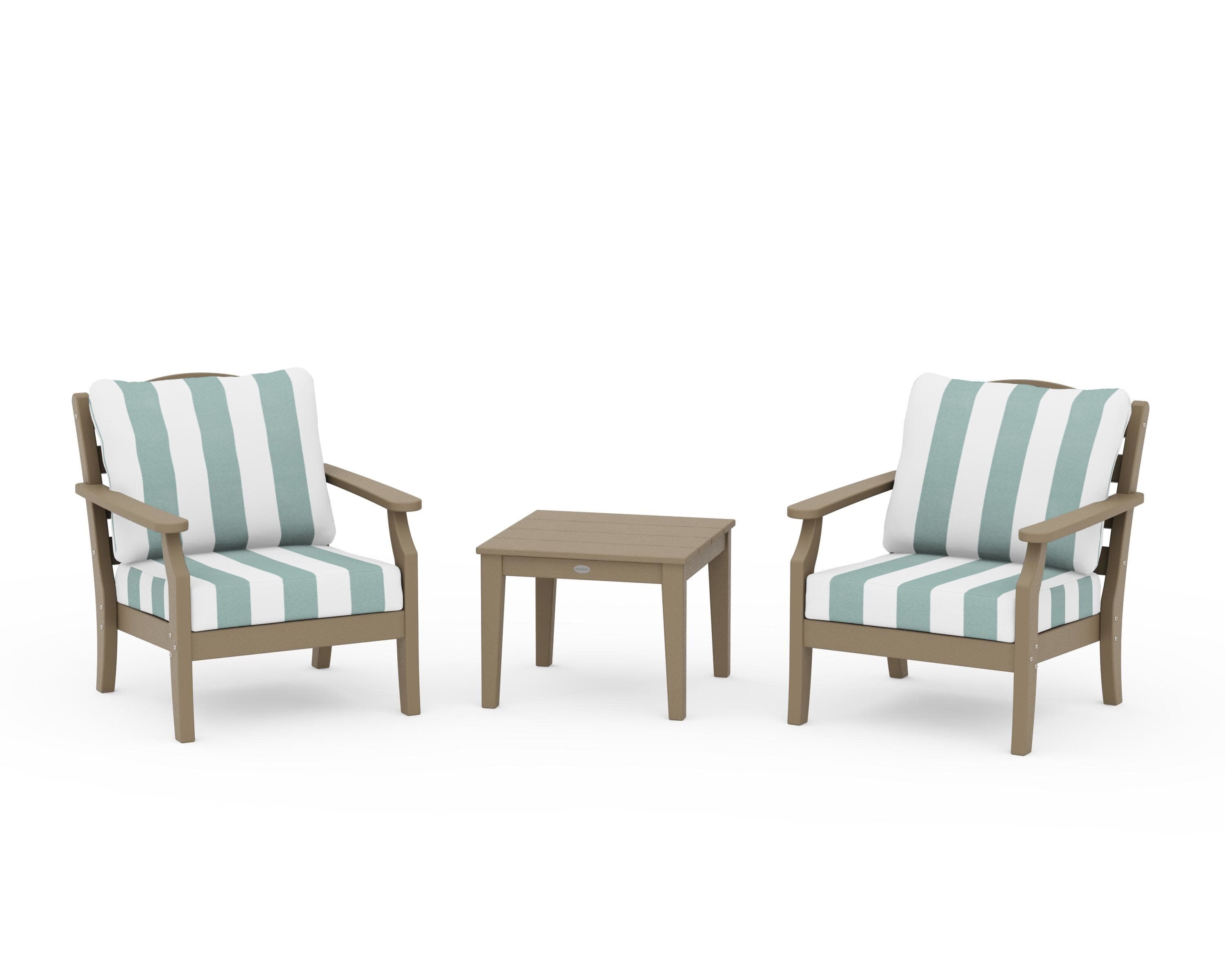 Savannah 3-Piece Deep Seating Set in Vintage Sahara / Cabana Stripe Glacier Spa