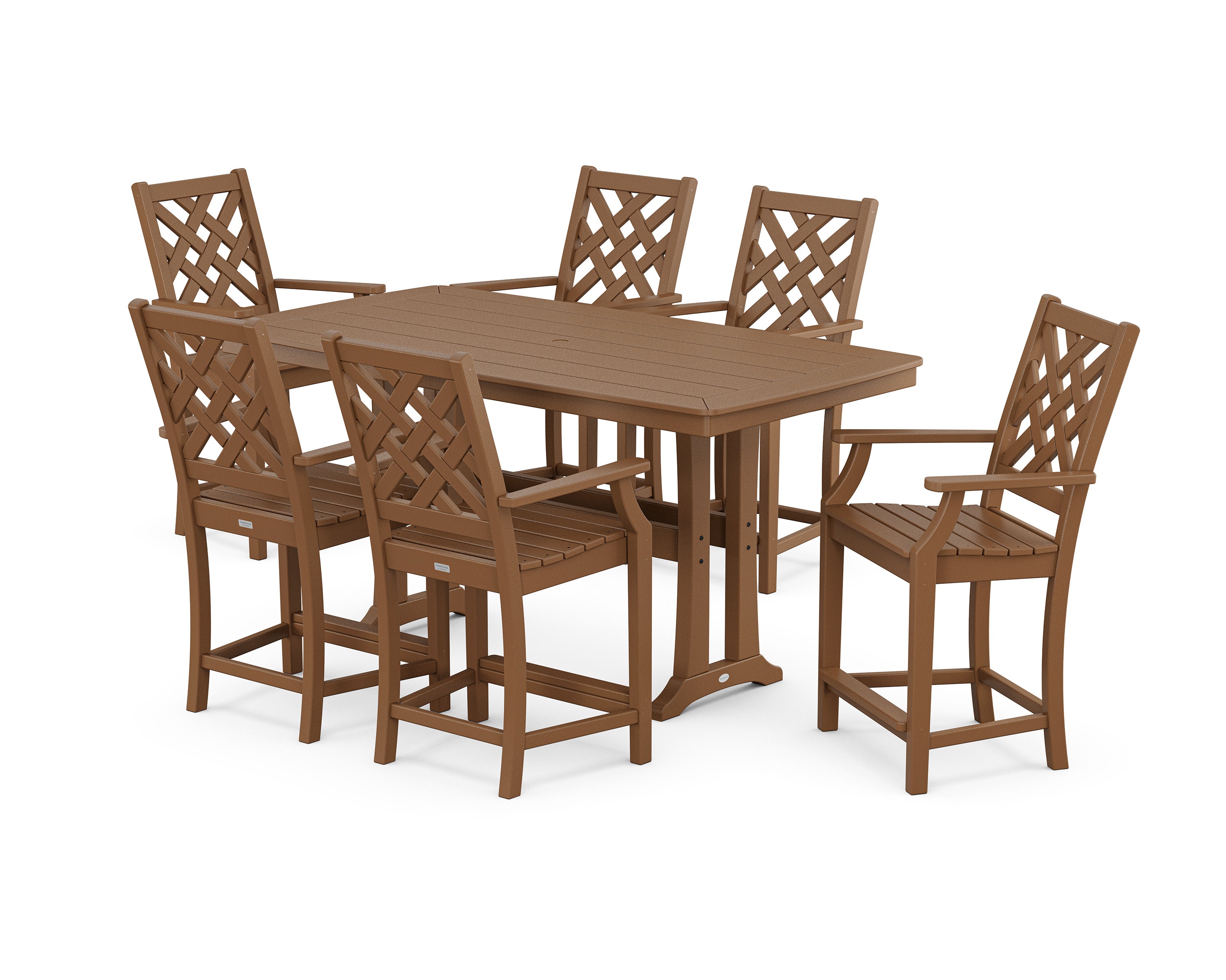 Wovendale Arm Chair 7-Piece Counter Set with Trestle Legs in Teak