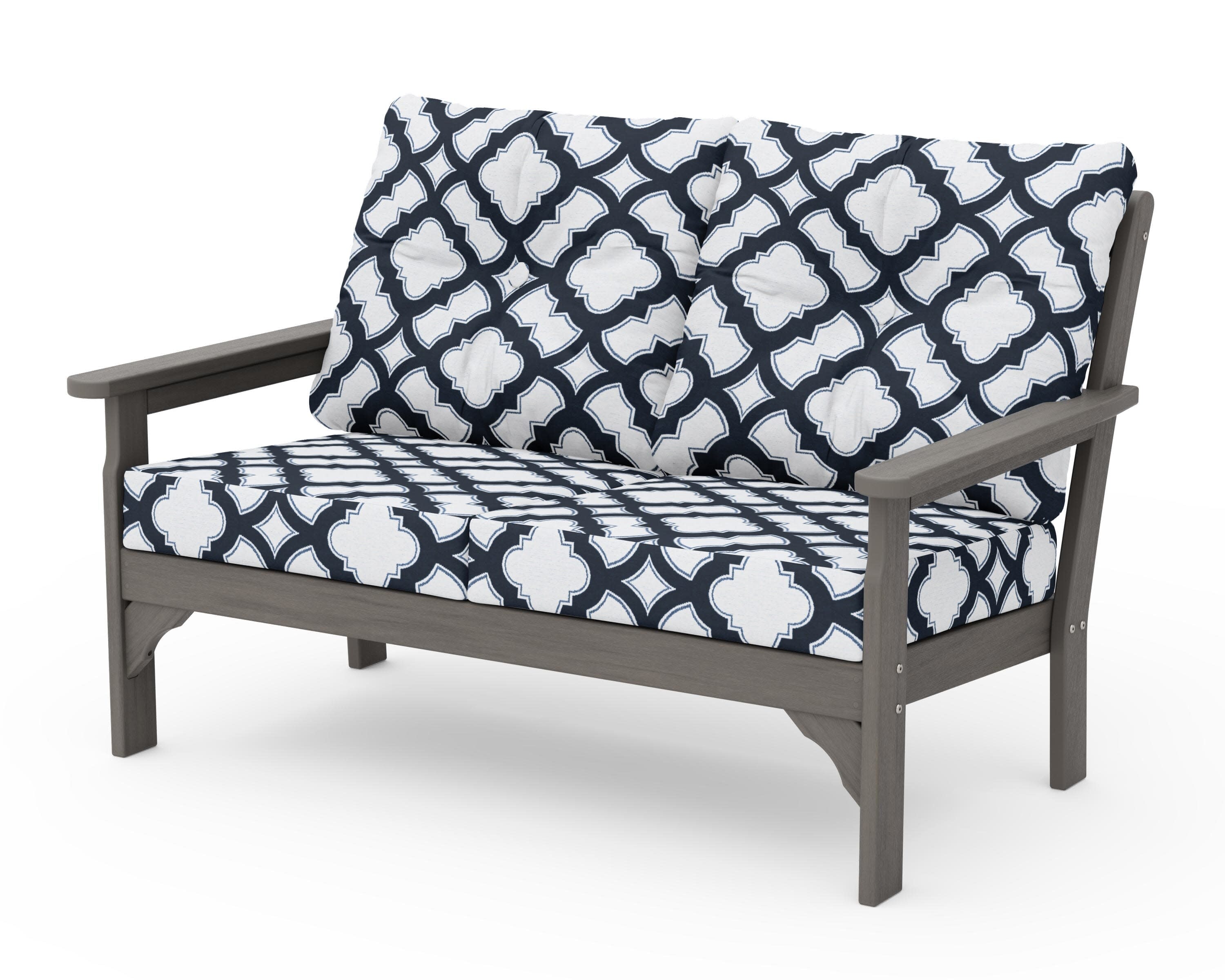 Vineyard Deep Seating Loveseat in Driftwood / Trellis Marine Indigo