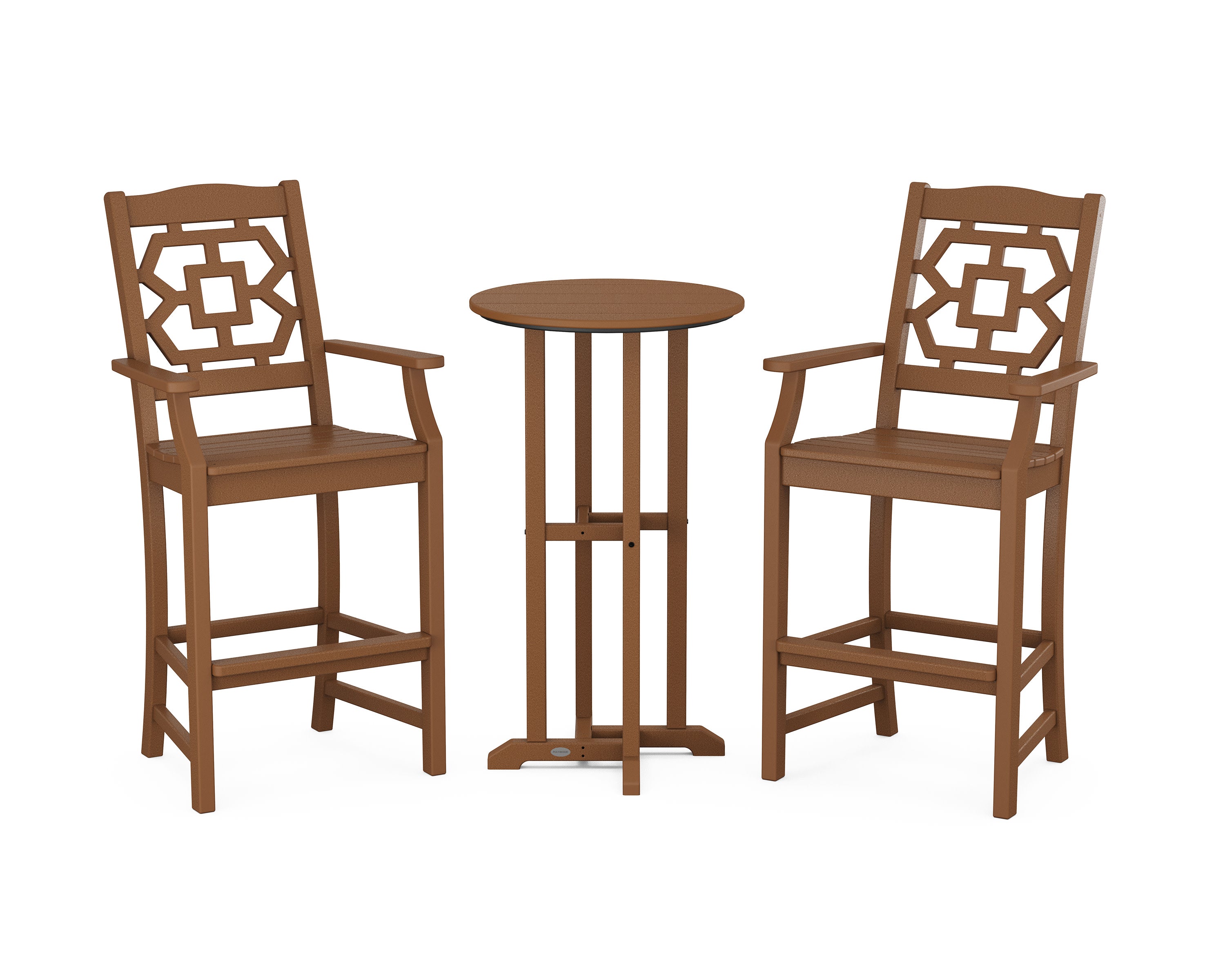 Chinoiserie 3-Piece Farmhouse Bar Set in Teak