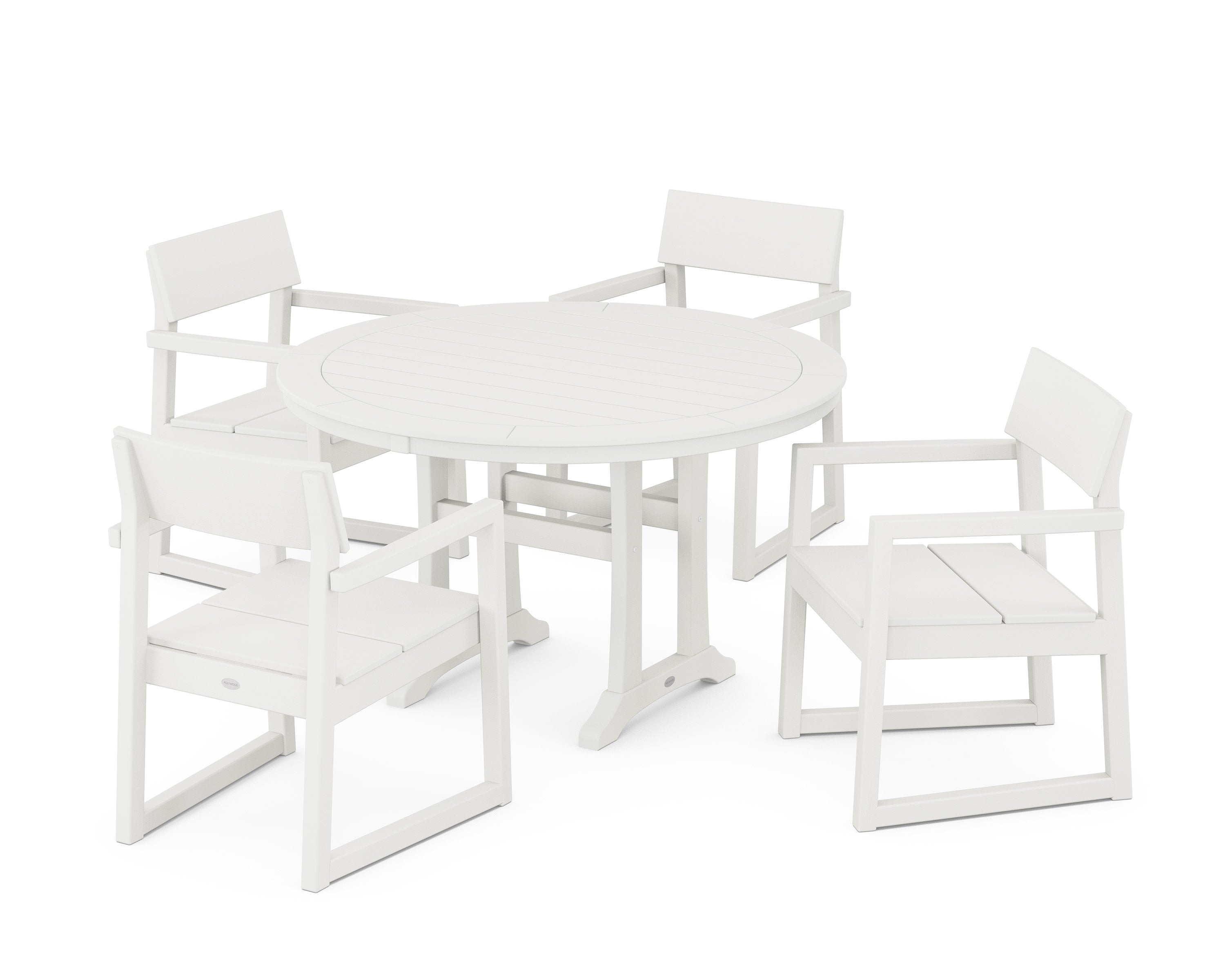 EDGE 5-Piece Round Dining Set with Trestle Legs in Vintage White
